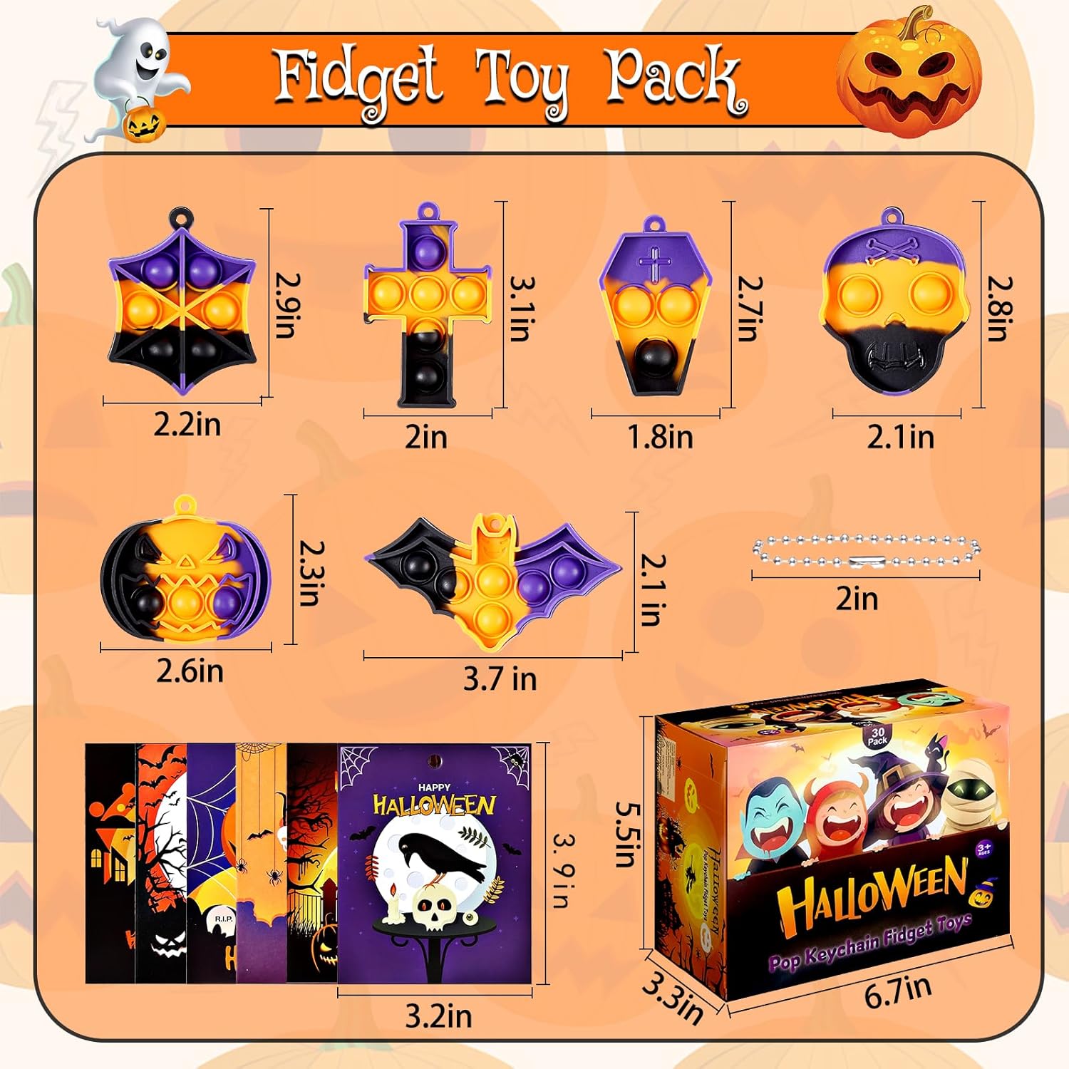 30 piezas de mini llavero de Halloween Pop Fidget juguetes a granel, juguetes de Halloween para bolsas de regalos, regalos de fiesta, premio en el