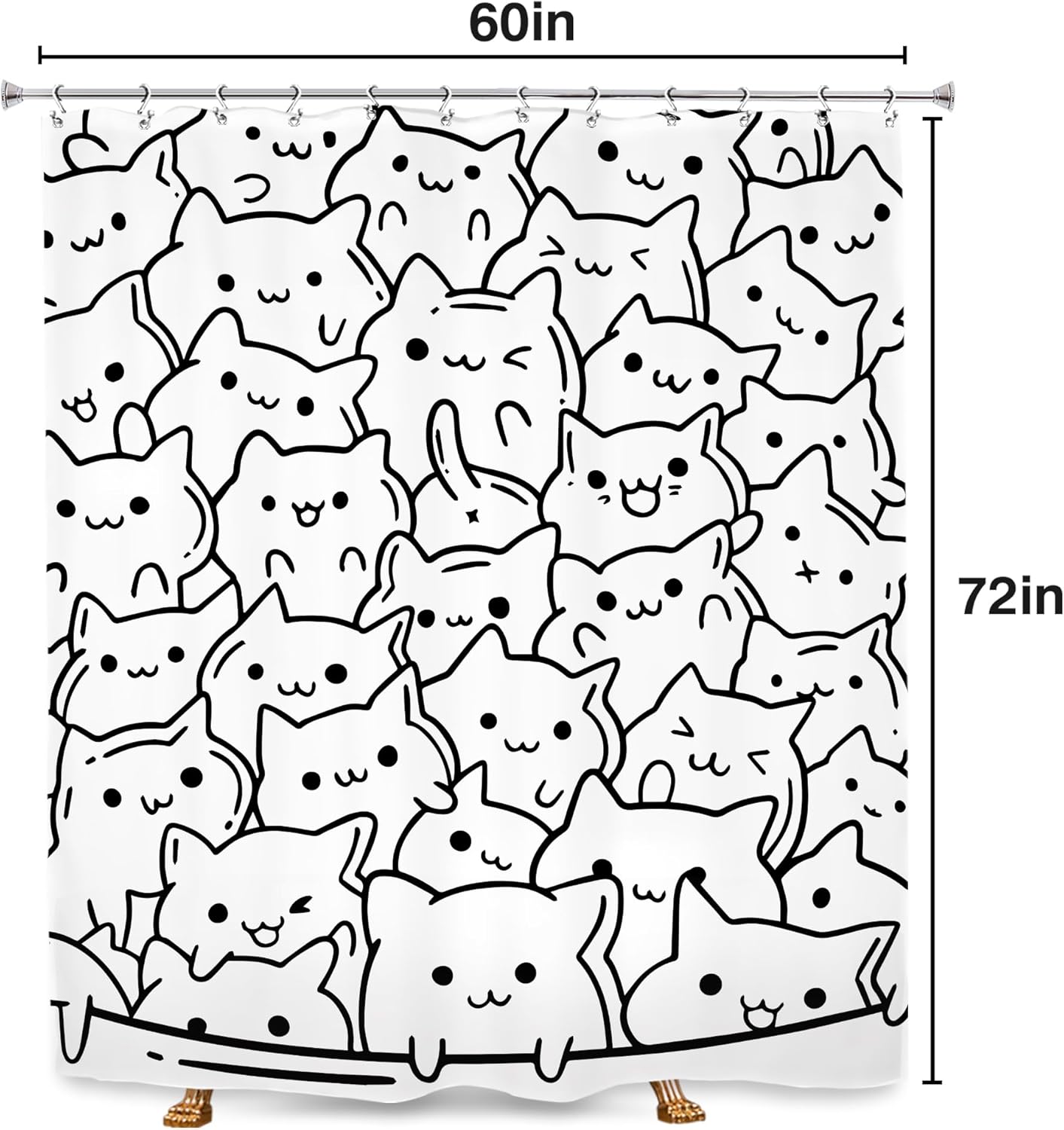 SVBright Cortina de ducha con diseño de gato de 60 pulgadas de ancho x 72 pulgadas de largo para niños, divertida, negro, blanco, animal, linda,
