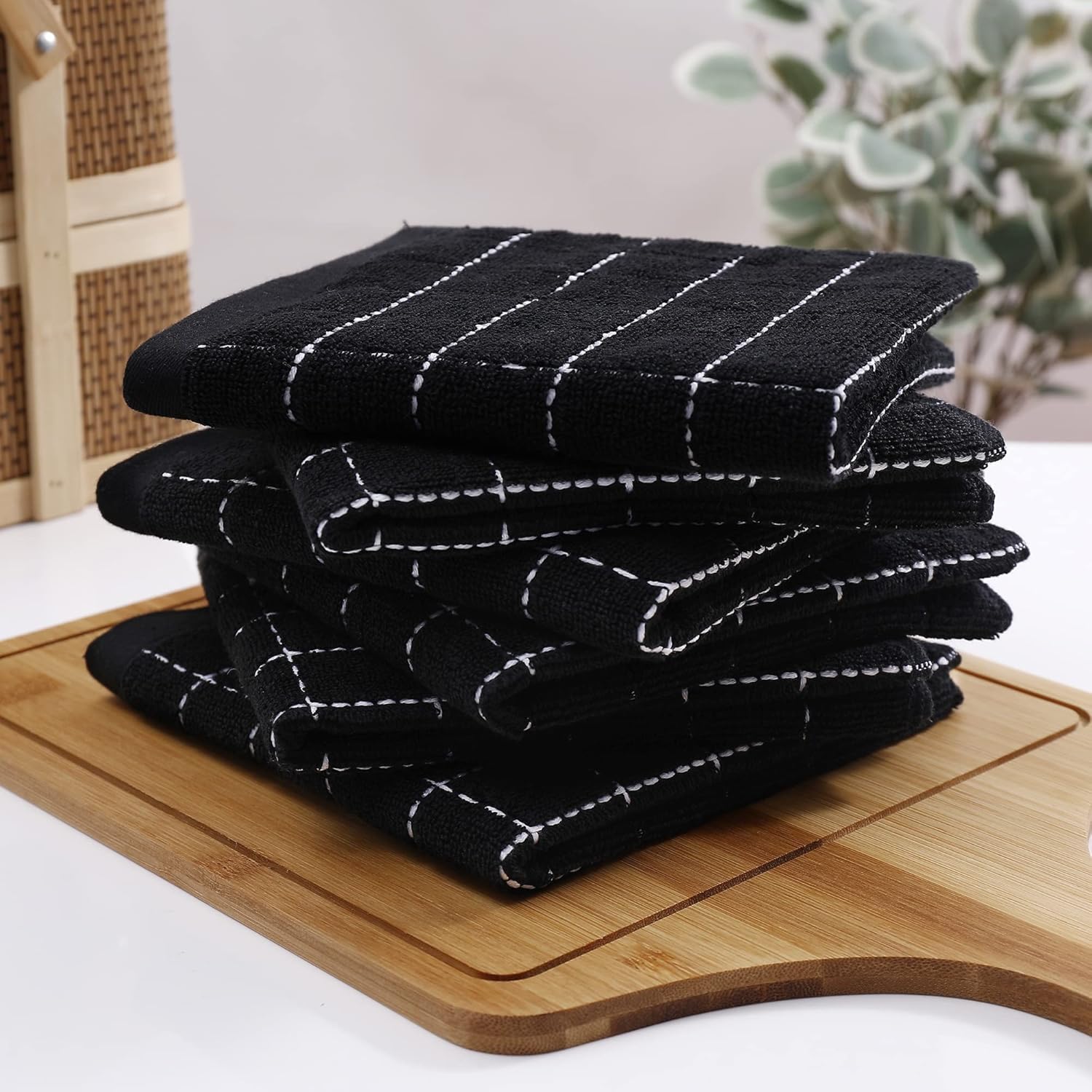 Homaxy Trapos de cocina de rizo de 100% algodón, ultra suaves y absorbentes, paños de secado rápido, 12 unidades, 12 x 12 pulgadas, color negro