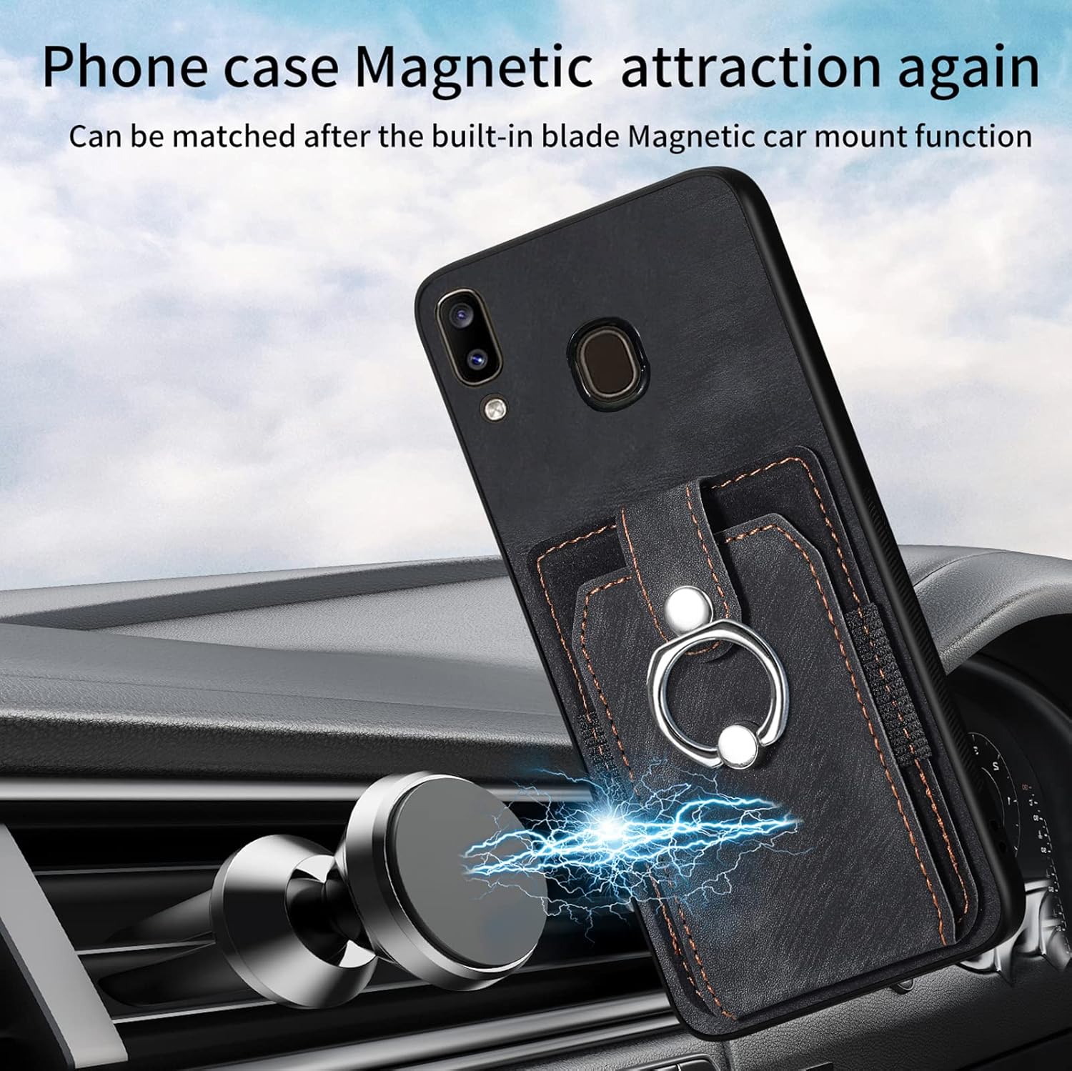 Asuwish Funda de teléfono para Samsung Galaxy A20 A30 con protector de pantalla de vidrio templado y soporte de anillo delgado, soporte para tarjeta