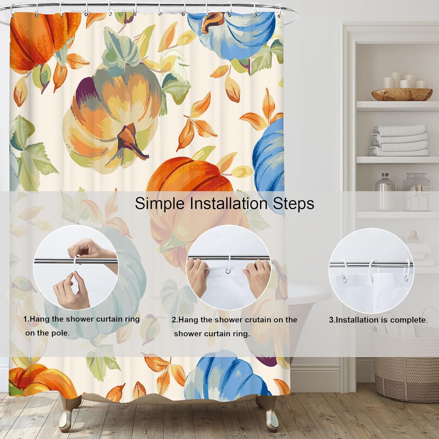 Clearance Items – Cortina de ducha de otoño, cortina de ducha de calabaza de Acción de Gracias, juego de baño de otoño, decoración de baño, 72 x 72