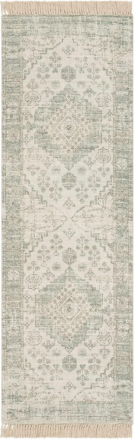 Hauteloom Undy – Alfombra tejida a mano, tradicional, vintage, para sala de estar y dormitorio, de algodón, sin pilas, diseño de medallón persa