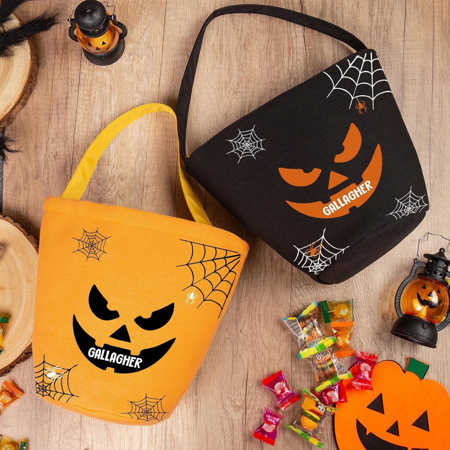 Cubo personalizado con nombre, cesta de dulces de Halloween, bolsa para niños y niñas, cubo de calabaza para fiesta de Halloween (estilo 3)