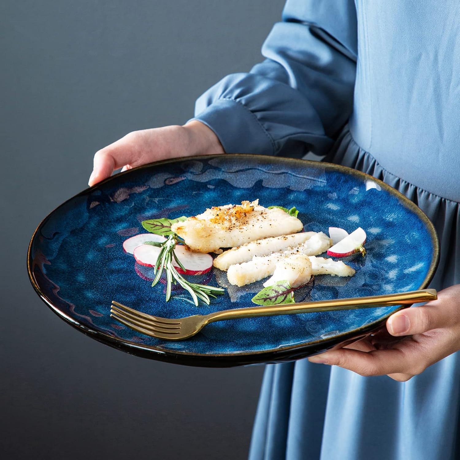 vancasso Juego de 4 platos de cena estrellados, platos de cerámica de 11 pulgadas, aptos para microondas, horno y lavavajillas, modernos y