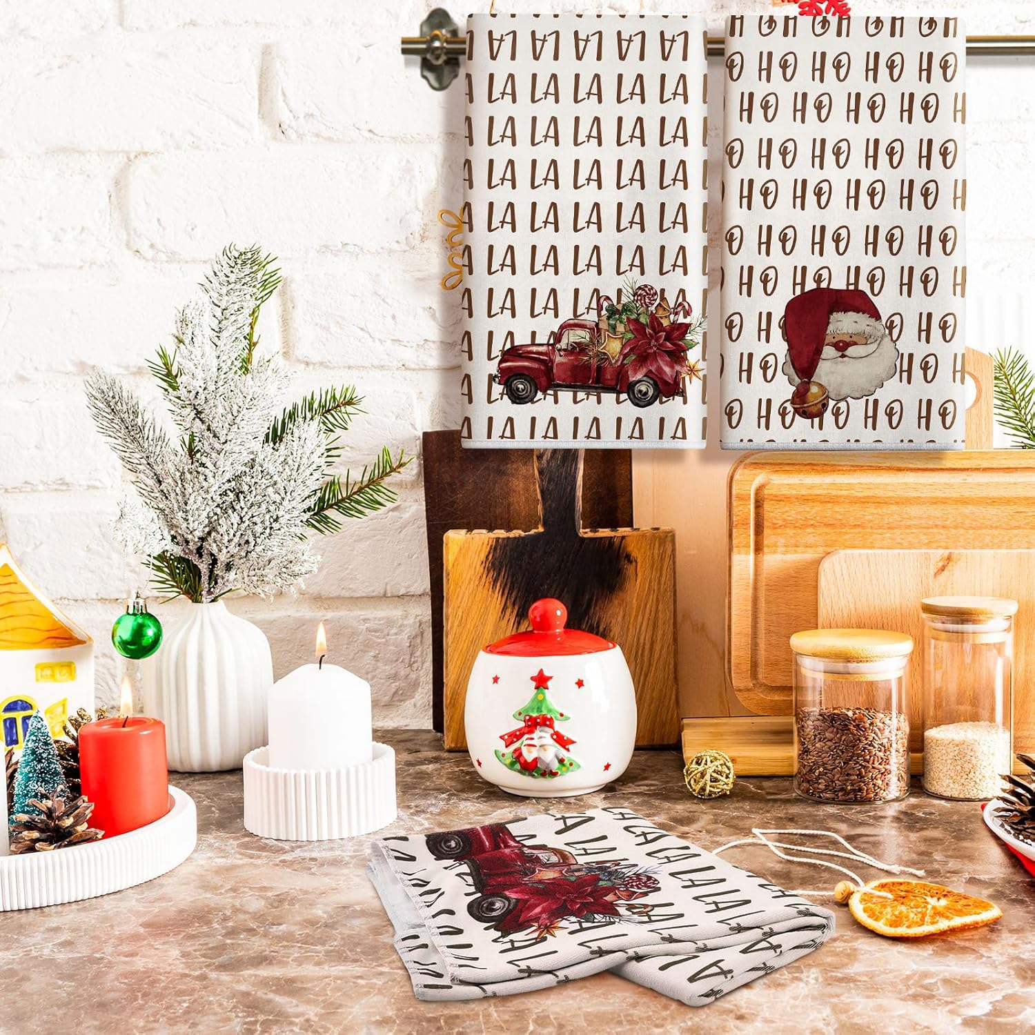 Norme 4 paños de cocina de Navidad, paños de cocina de Navidad, paños de cocina decorativos de invierno, muñeco de nieve, camión, Papá Noel, toallas