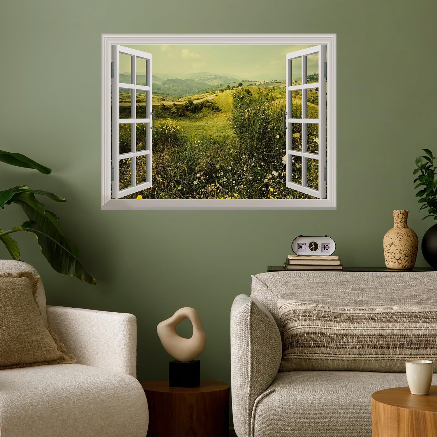 Adhesivo de pared extraíblemural de pared, hermoso campo de primavera con flores silvestres  Decoración creativa de pared con vista de ventana – 24