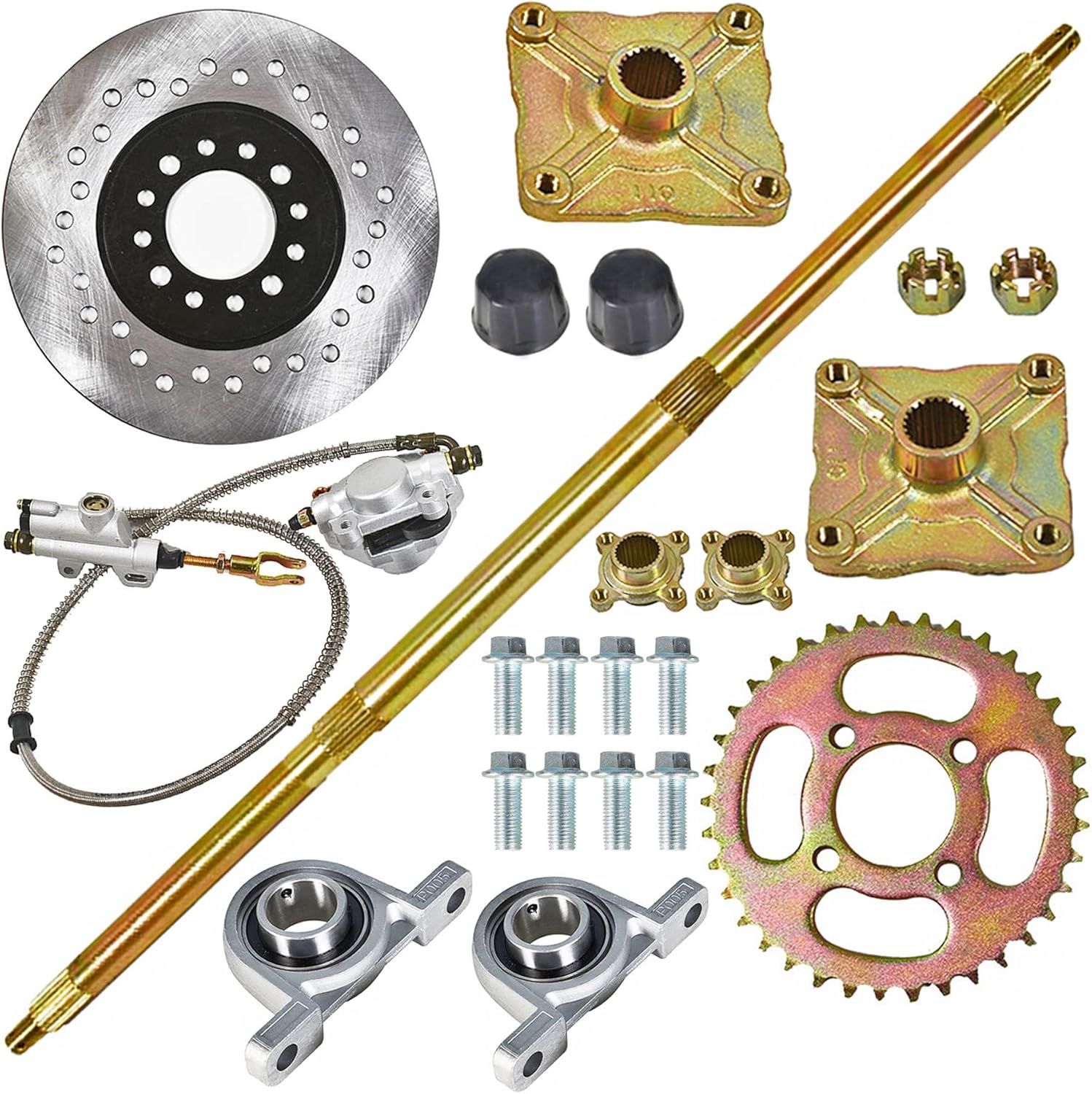 Kit de eje trasero Go Kart 32 con eje + buje + cilindro maestro de freno de repuesto para bricolaje Rebuild Go Kart ATV de 32 pulgadas
