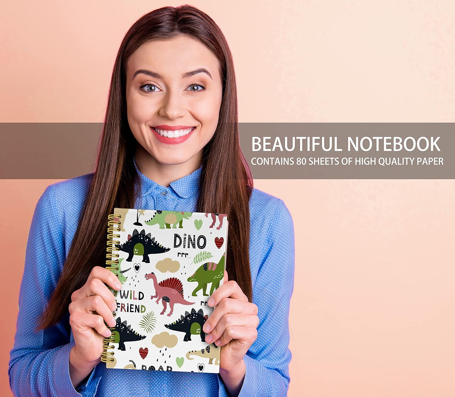 Cuaderno de dinosaurios para niños, cuadernos de dinosaurios en espiral de rayas anchas para niños, cuaderno encuadernado en espiral de 5.5 x 8.3