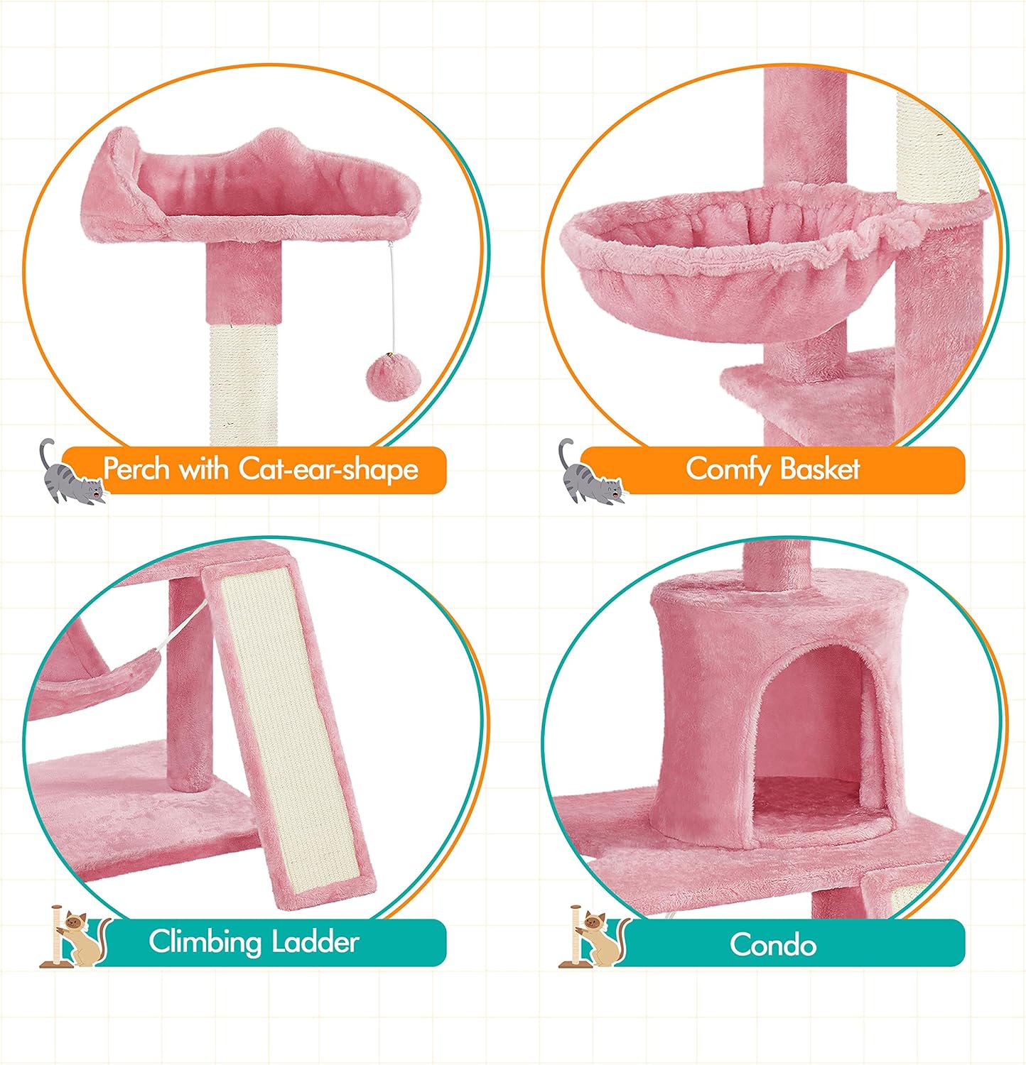 Yaheetech 63.5 H Cat Tree, Multi Level Cat Tree Condo with Basket Hammock Scratching Post, Cat Furniture for Indoor Cats