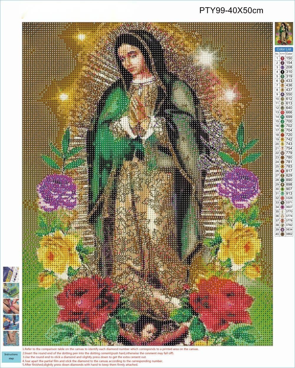 HONGJIE Kit de pintura de diamantes 5D, Virgen María, 16 x 20 pulgadas, redondo, con diamantes de imitación, bordado de diamantes de imitación,