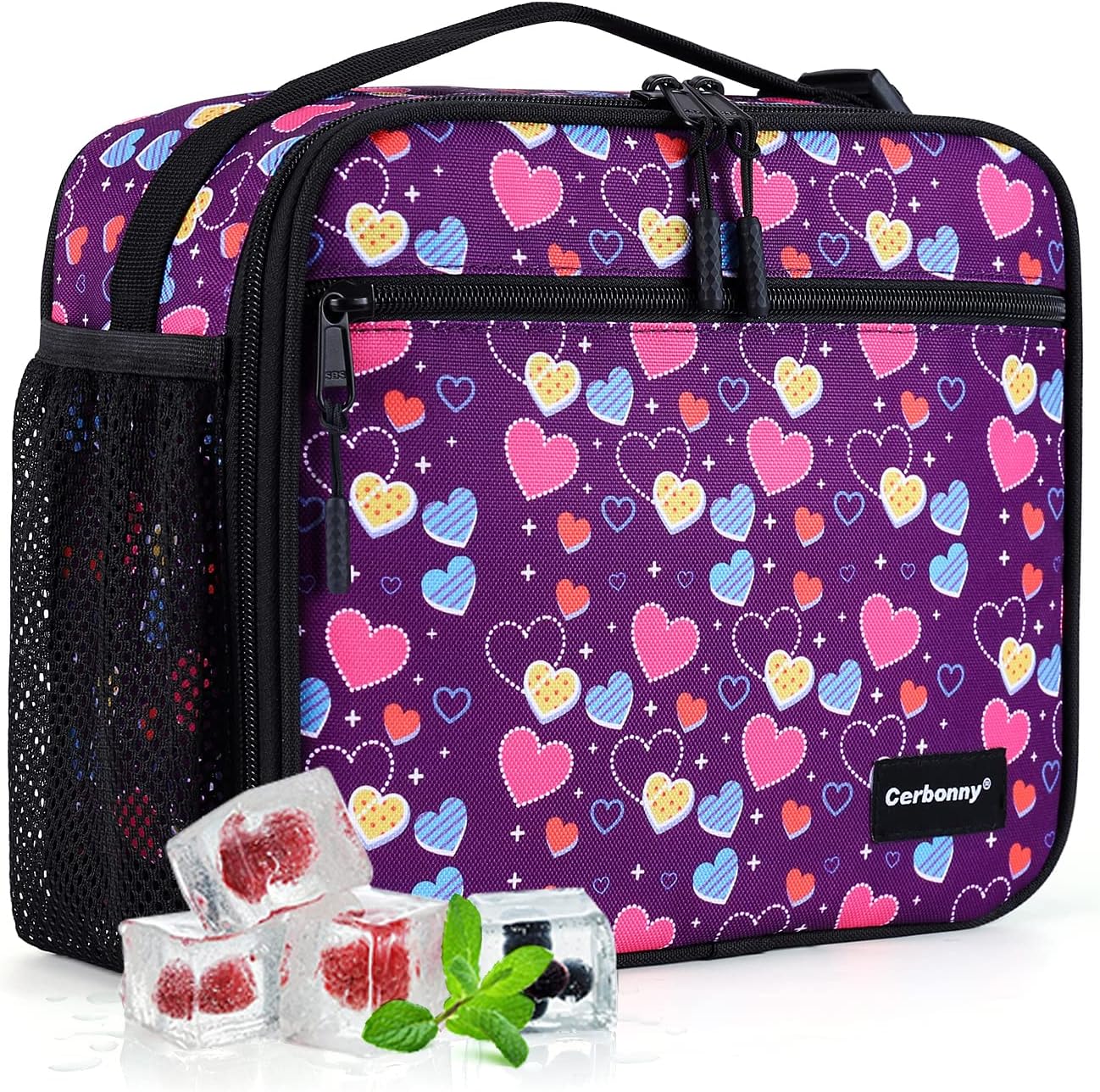 Cerbonny Lonchera congelable, Purple-B-P, pequeña bolsa aislada con paquetes de gel desmontables, bolsa de almuerzo más fresca para la escuela, el
