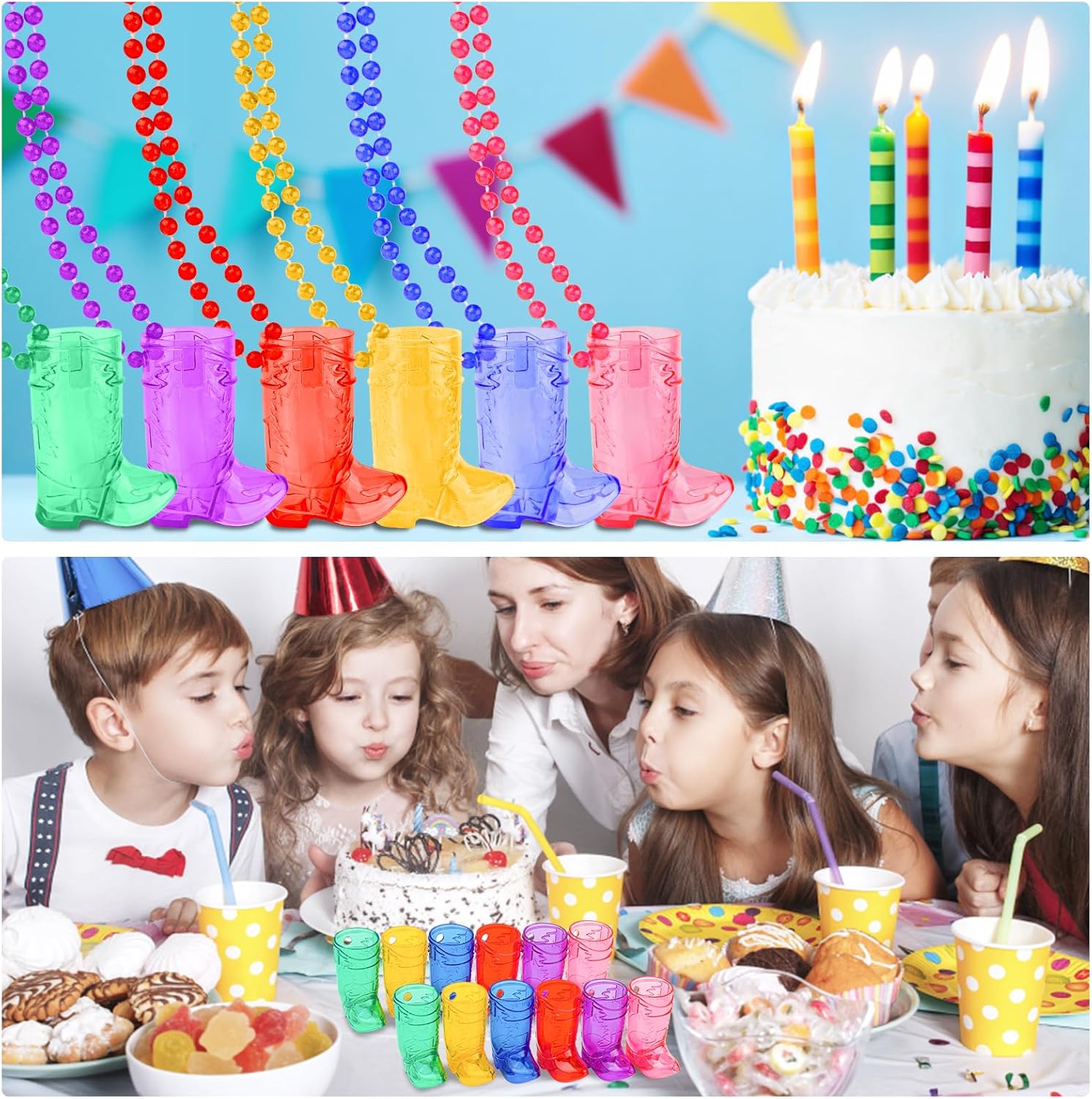 YAXINRUI 12 vasos de chupito de botas de vaquera en collar de cuentas, collares de plástico para despedida de soltera, fiesta de carnaval, fiesta de