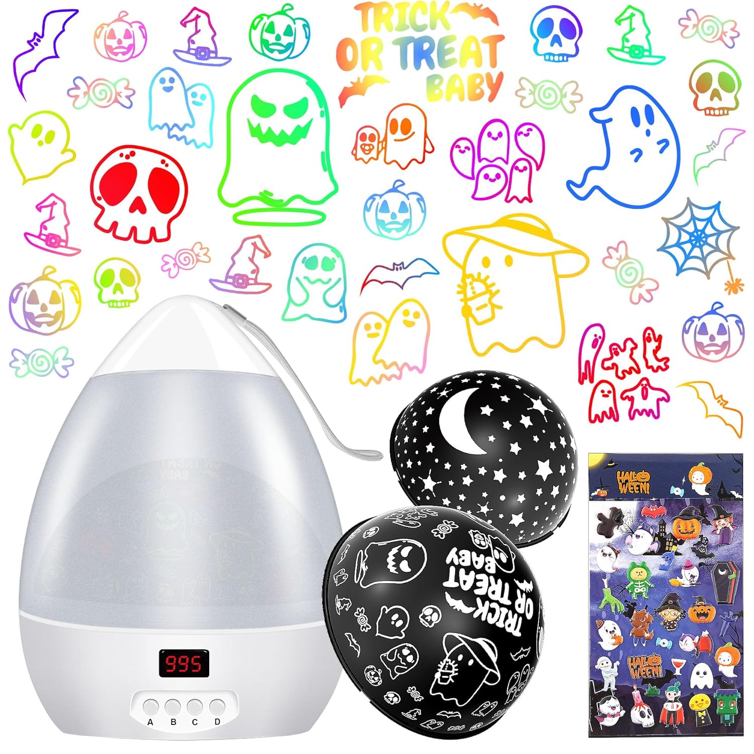 Proyector de Halloween con luz nocturna de estrellas para niños con temporizador, fantasmas giratorios y luz nocturna con temática de estrellas para