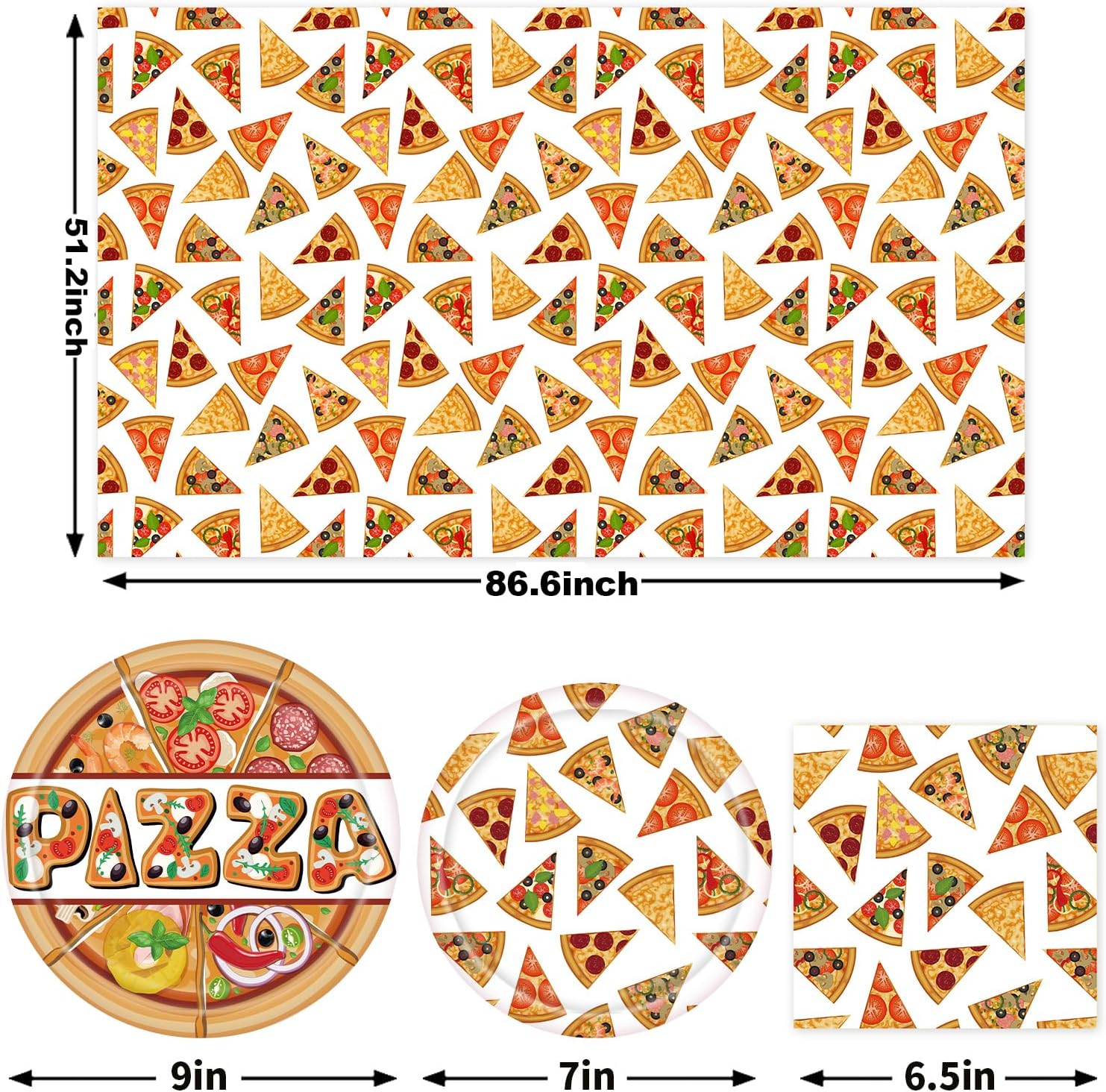 Suministros para fiestas de pizza, juego de vajilla de fiesta de pizza, incluye mantel de pizza, papel, platos, servilletas, tenedores para