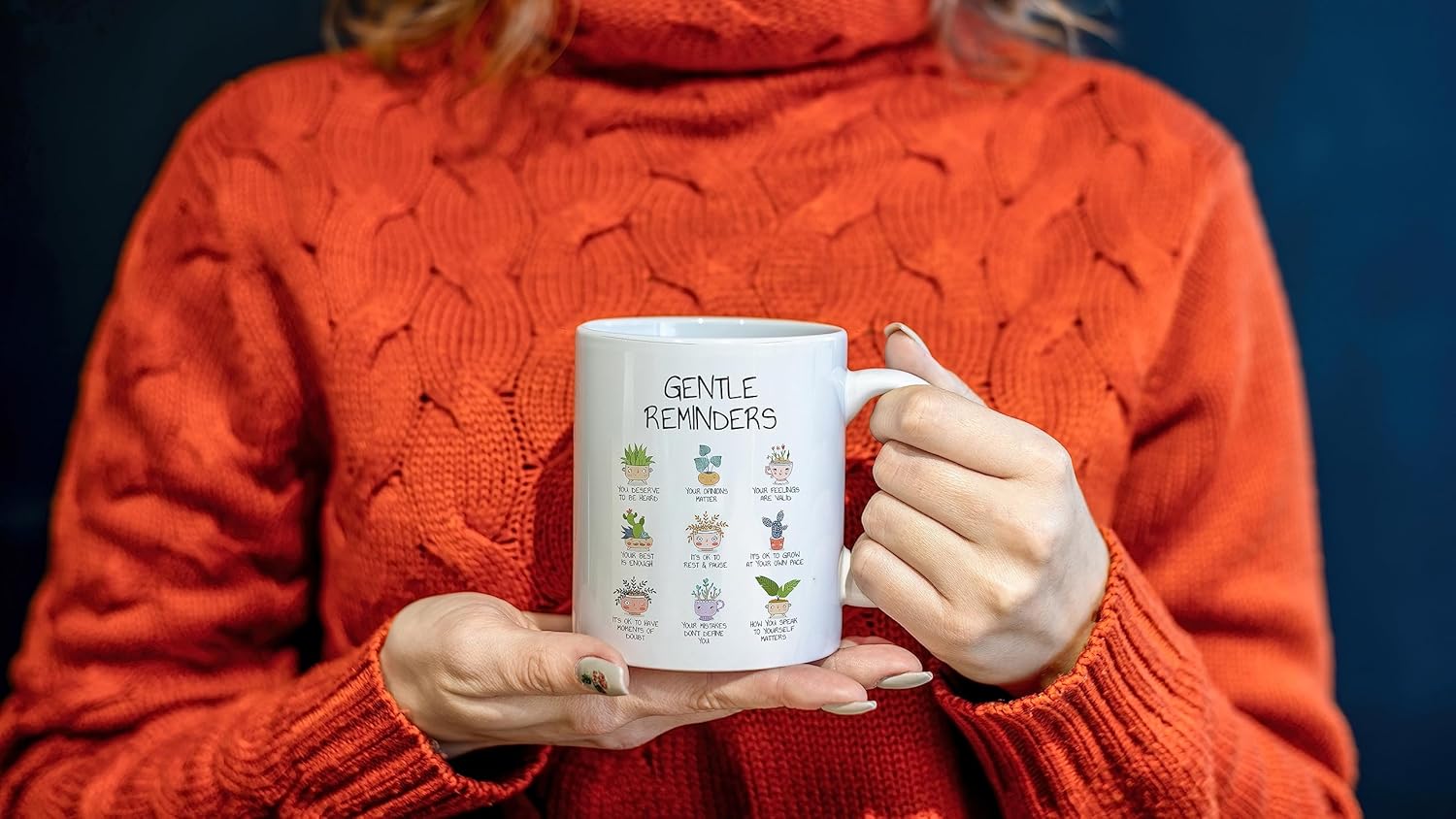 Taza de café inspiradora para mujer, con recordatorio suave, afirmaciones positivas, taza de cerámica de 11 onzas, taza de café y té, salud mental,