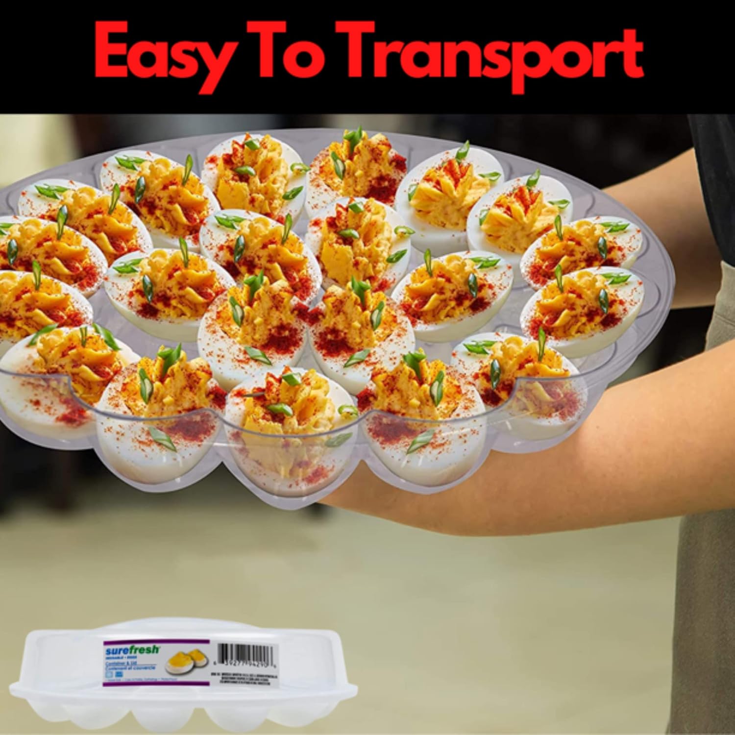 KRE Sure – Portador de huevos con tapa de 10.375 x 3.5 pulgadas, seguro para congelador, cocina, exterior, interior, cocina, cocina, día de San