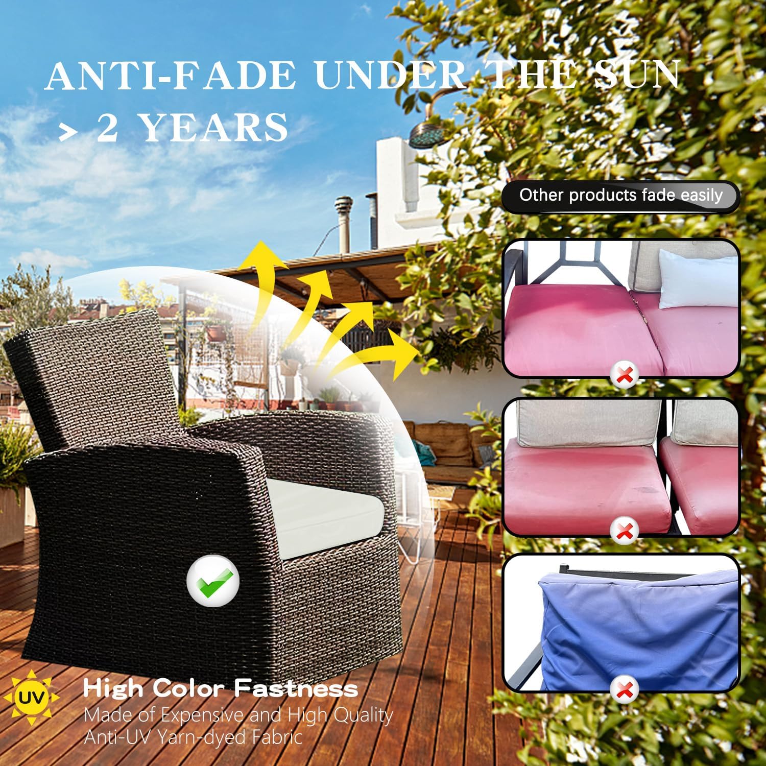 ClawsCover Paquete de 3 fundas de repuesto para cojines de asiento de patio al aire libre para 4 piezas de mimbre de 4 plazas, juego de conversación