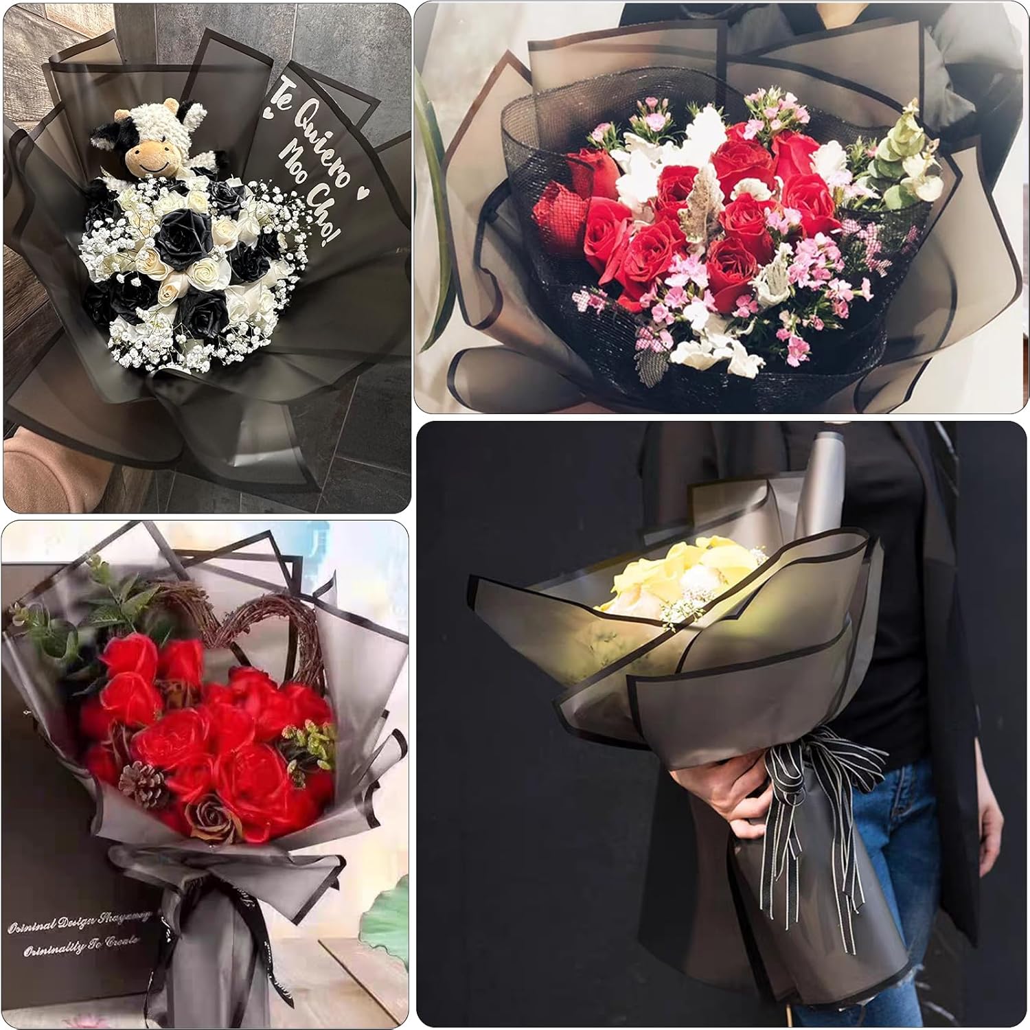 VOWOVOSDAY 20 piezas de papel de regalo de flores, papel de regalo de ramo de flores para el día de San Valentín, suministros de ramo de