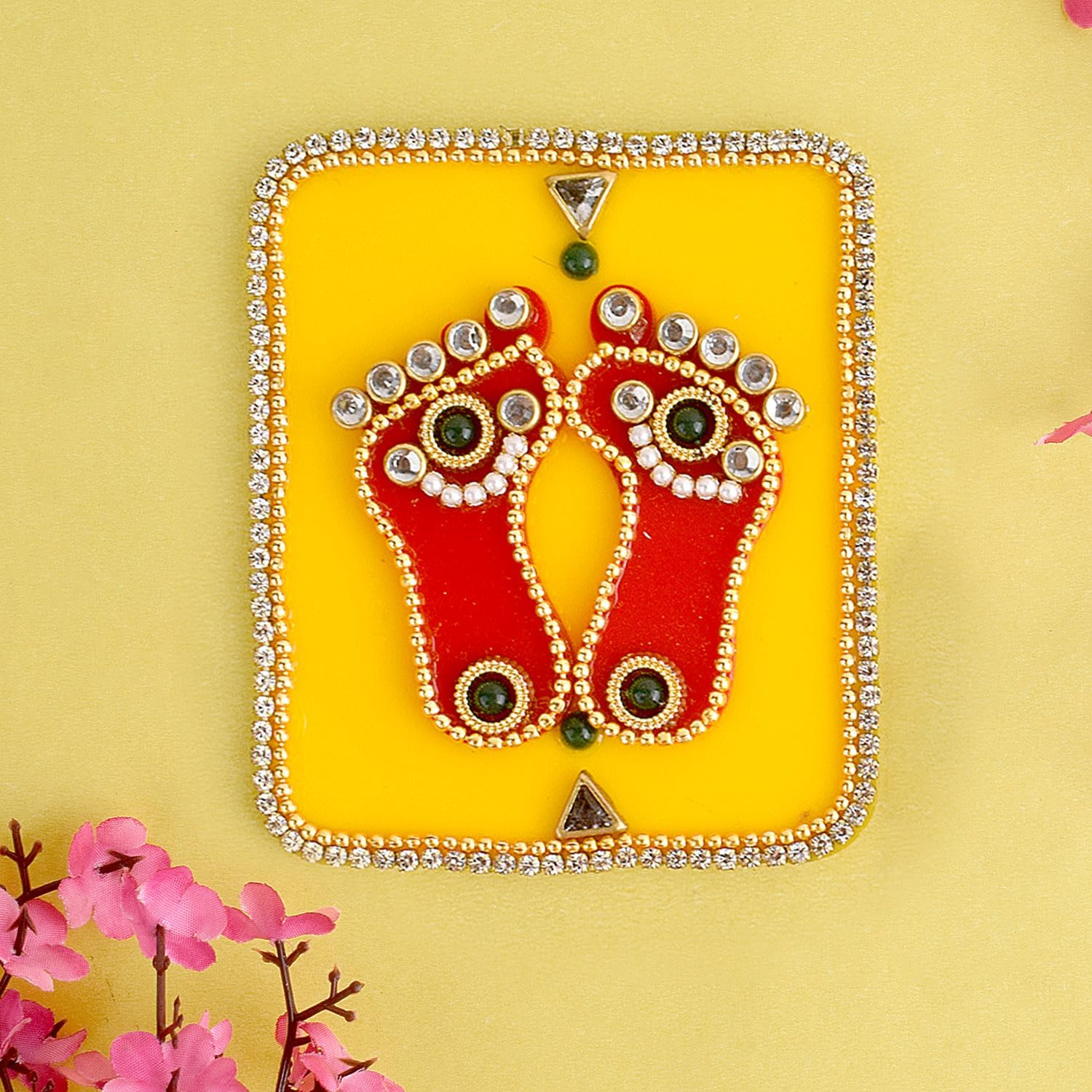 SATVIK – Juego de calcomanías acrílicas Lakshmi MATA Charan Paduka para decoración de festivales con piedra Moti Jarkan Mandir Home Office Floor