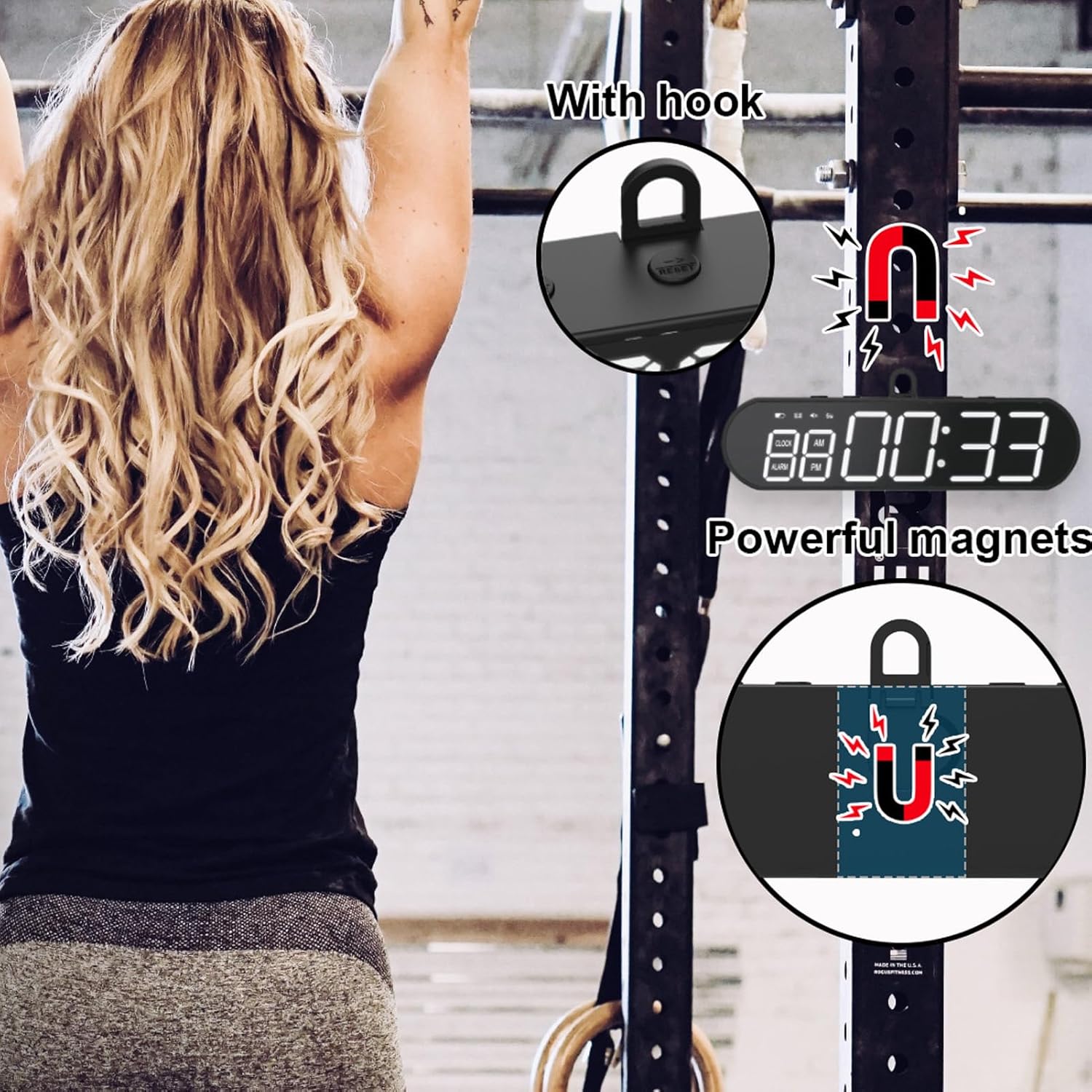 Temporizador de gimnasio portátil, temporizador de intervalo de pantalla LED con barra de progreso de tiemporondas, cronómetro de cuenta