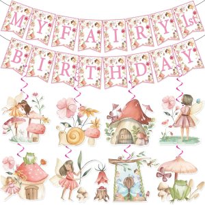 NO-DIY – Cartel de decoración de primer cumpleaños con diseño de hada con diseño de hadas, decoraciones de fiesta de cumpleaños con temática de NO-DIY – Cartel de decoración de primer cumpleaños con diseño de hada con diseño de hadas, decoraciones de fiesta de cumpleaños con temática de