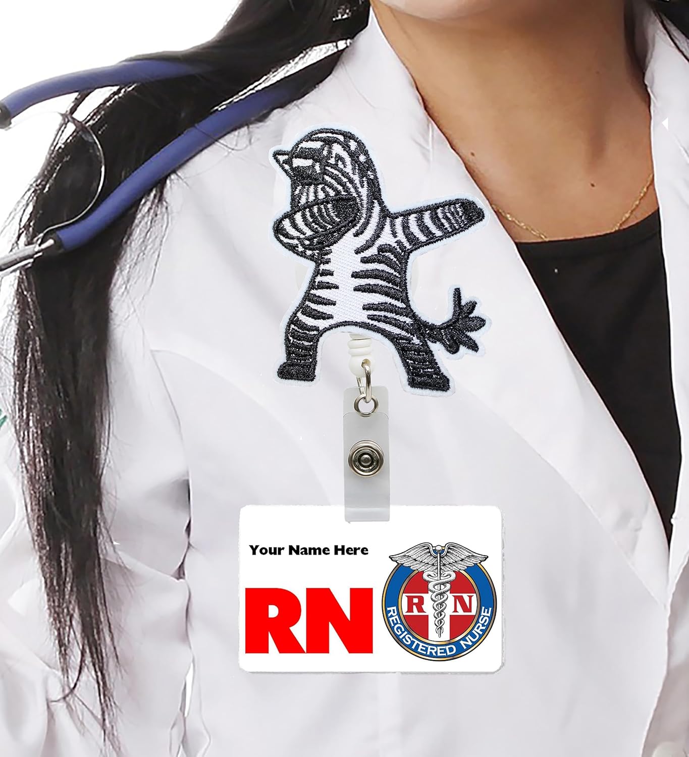 Dabbing Zebra – Carrete de identificación retráctil con clip de cocodrilo para hospitales, médicos y personal de oficina profesional