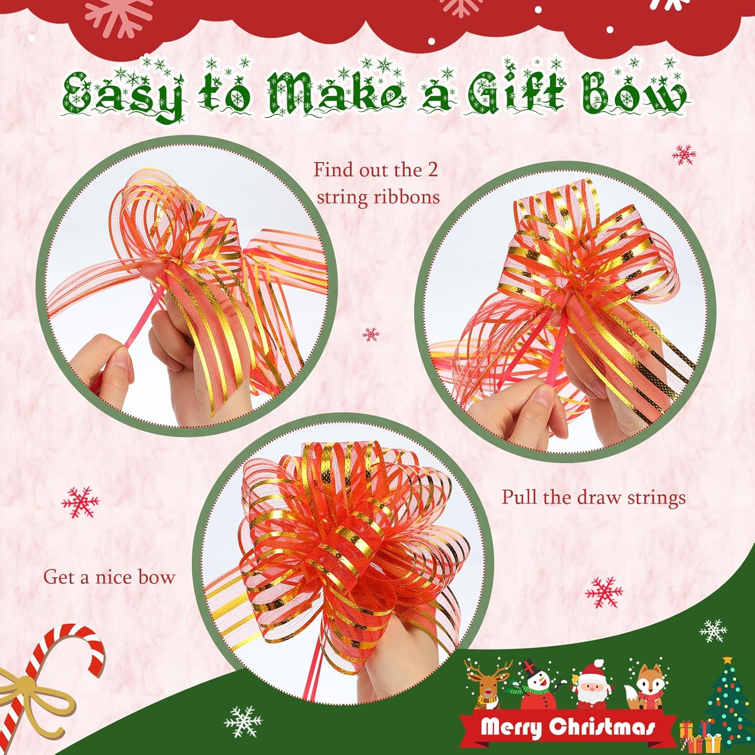 Poen 24 lazos grandes de organza de 6 pulgadas con cinta para envolver regalos, cestas de boda (rojo, dorado)