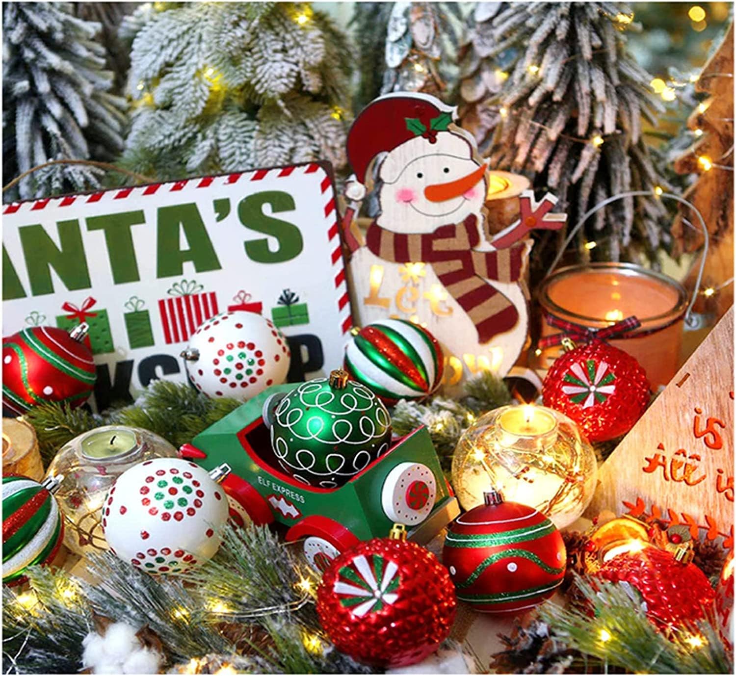 Juego de 30 bolas de Navidad para decoración de árbol de Navidad, 2.4 in, inastillables, adornos para árbol de Navidad, corona de Navidad y