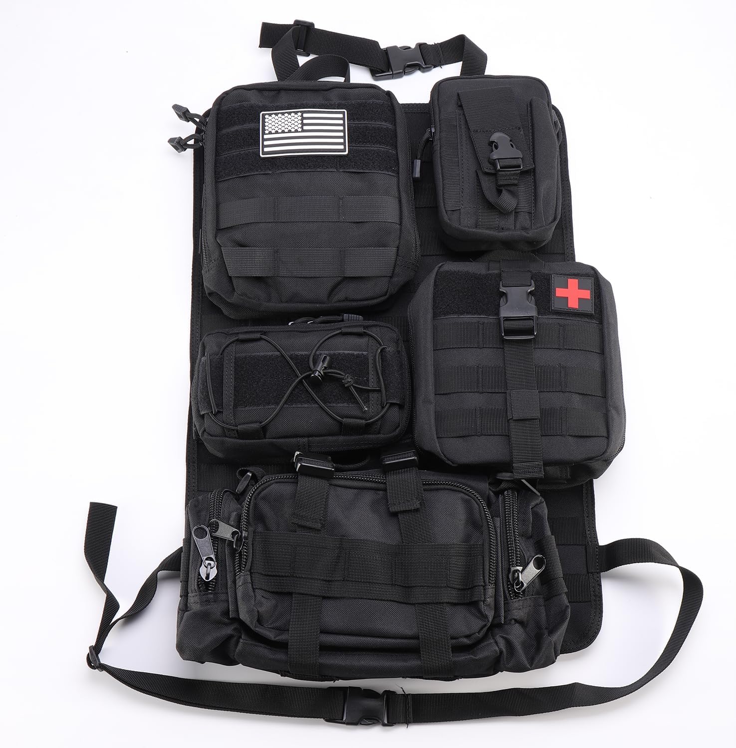 Organizador táctico para respaldo de asiento con 5 bolsas Molle desmontables Universal para asiento de coche, organizador de respaldo de asiento