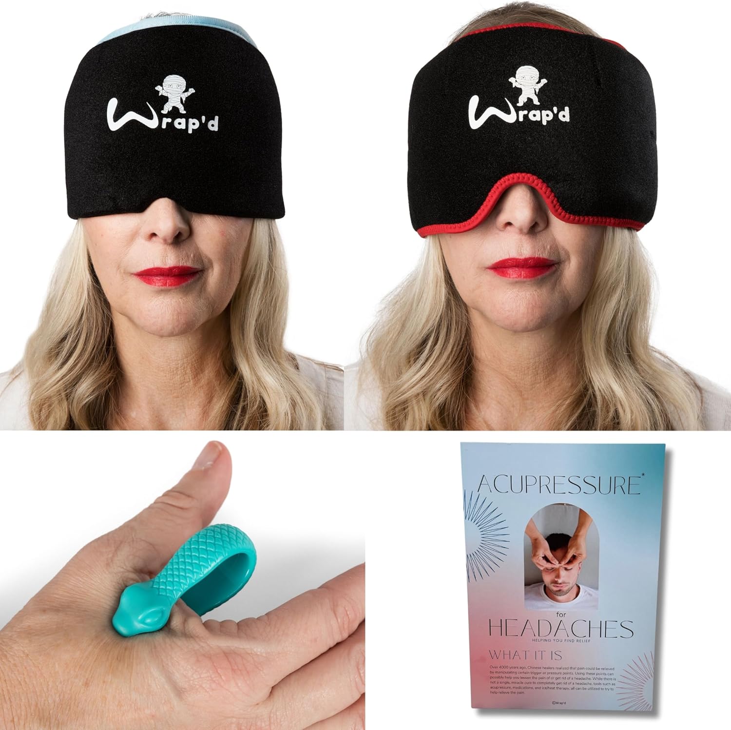 Gorra para aliviar la migraña vuelve a la vida! Juego de sombreros para migraña con 2 envolturas, clip de acupresión magnético, guía de acupresión,