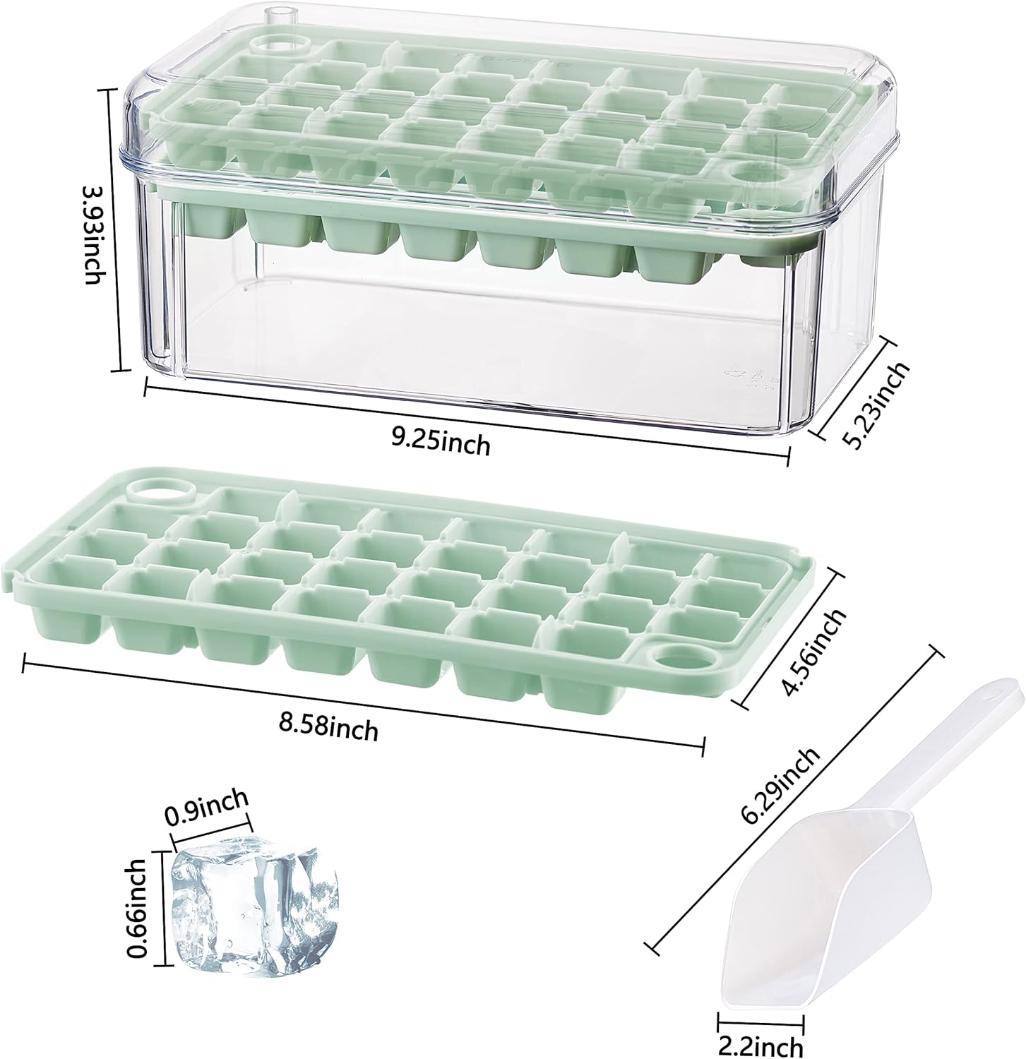 Bandeja cuadrada para cubitos de hielo con tapa y contenedor de almacenamiento, molde para hacer cubitos de hielo para congelador con contenedor,