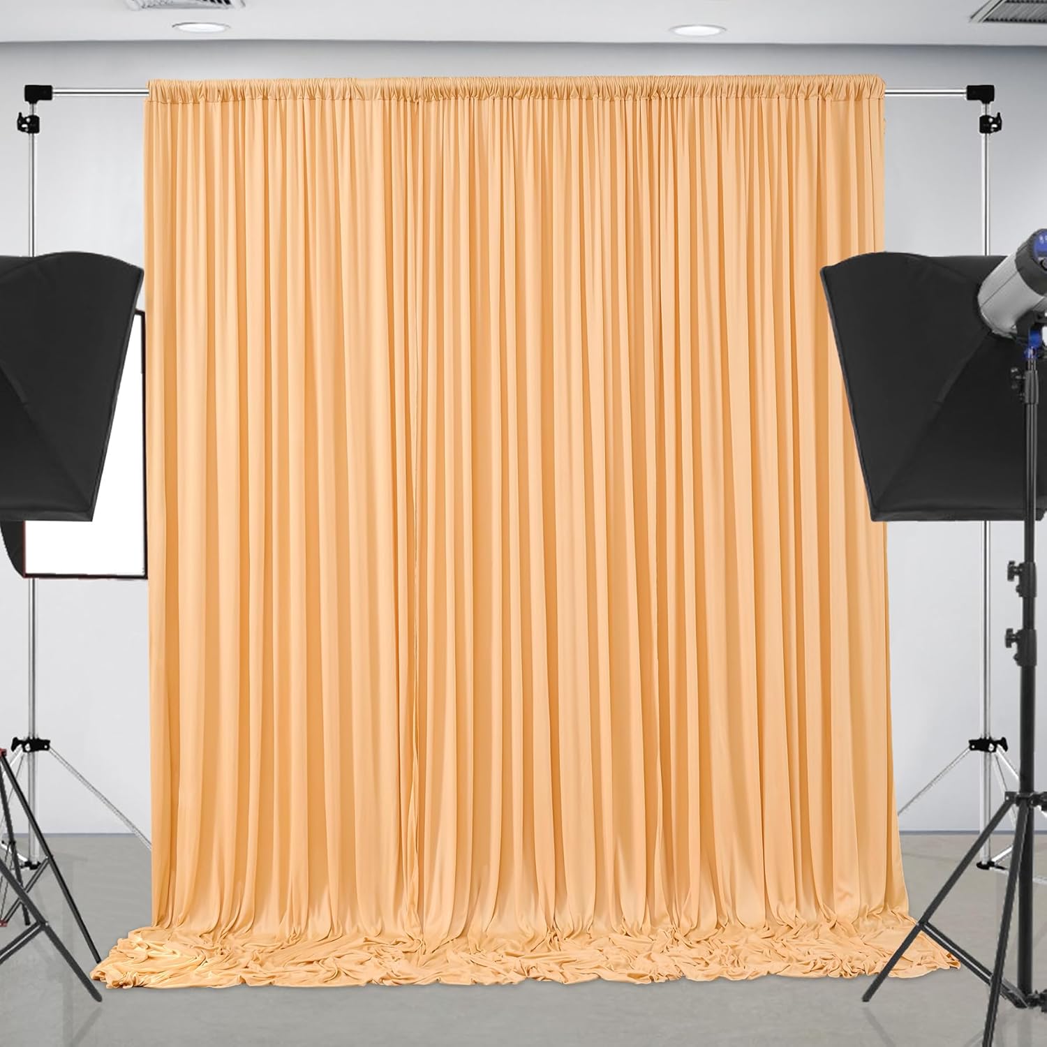 Cortina tipo telón de fondo caqui de 10 x 10 pies sin arrugas para fiestas, cortinas de fondo grueso de poliéster para fotos, fondo grueso, 2