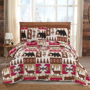 Juego de edredón rústico tamaño matrimonialqueen (90 x 90 pulgadas), colcha ligera reversible, colcha reversible con diseño de ciervos y osos, funda Juego de edredón rústico tamaño matrimonialqueen (90 x 90 pulgadas), colcha ligera reversible, colcha reversible con diseño de ciervos y osos, funda