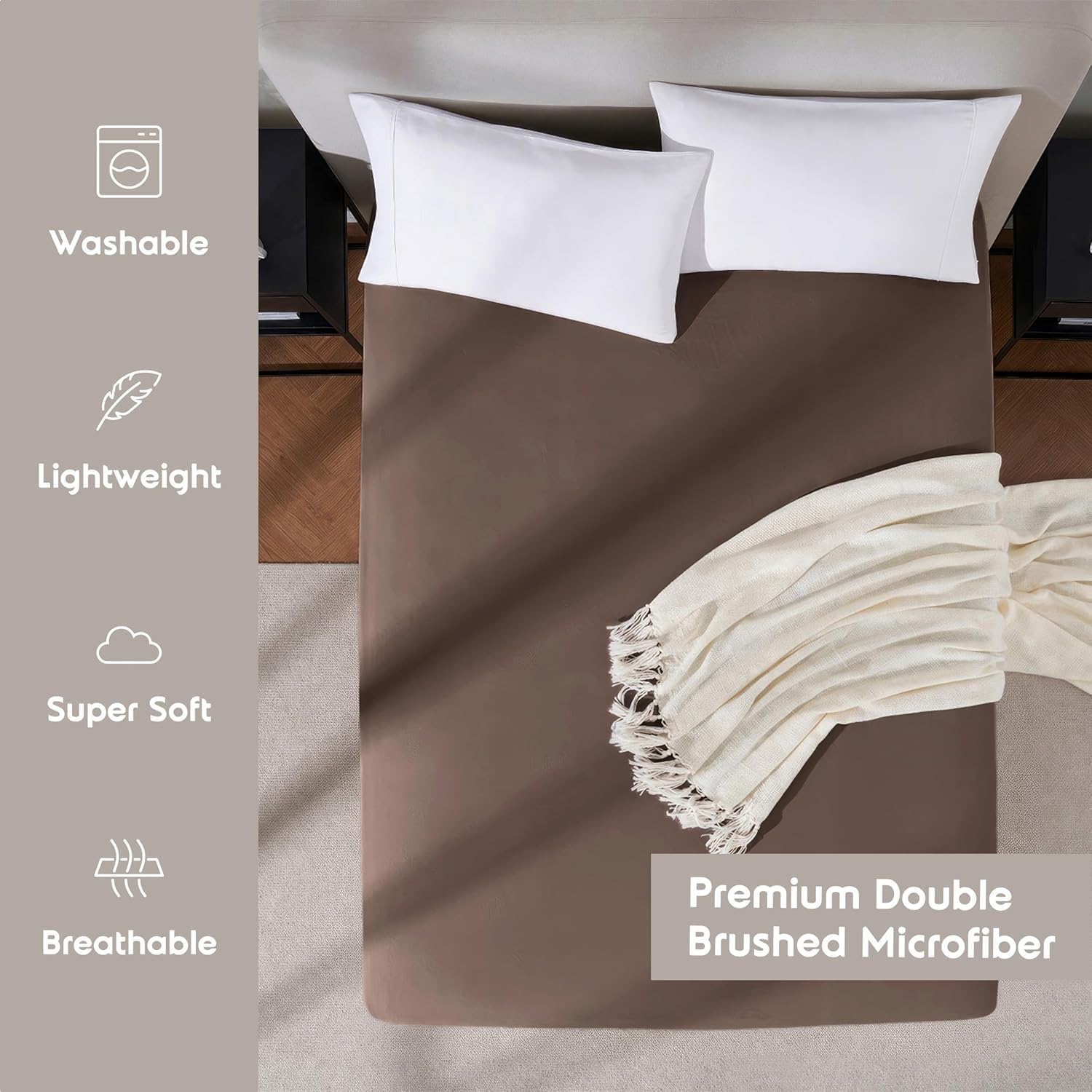 Nestl Bedding – Sábanas bajeras con bolsillo profundo de 53 cm, Microfibra, Marrón Chocolate, King