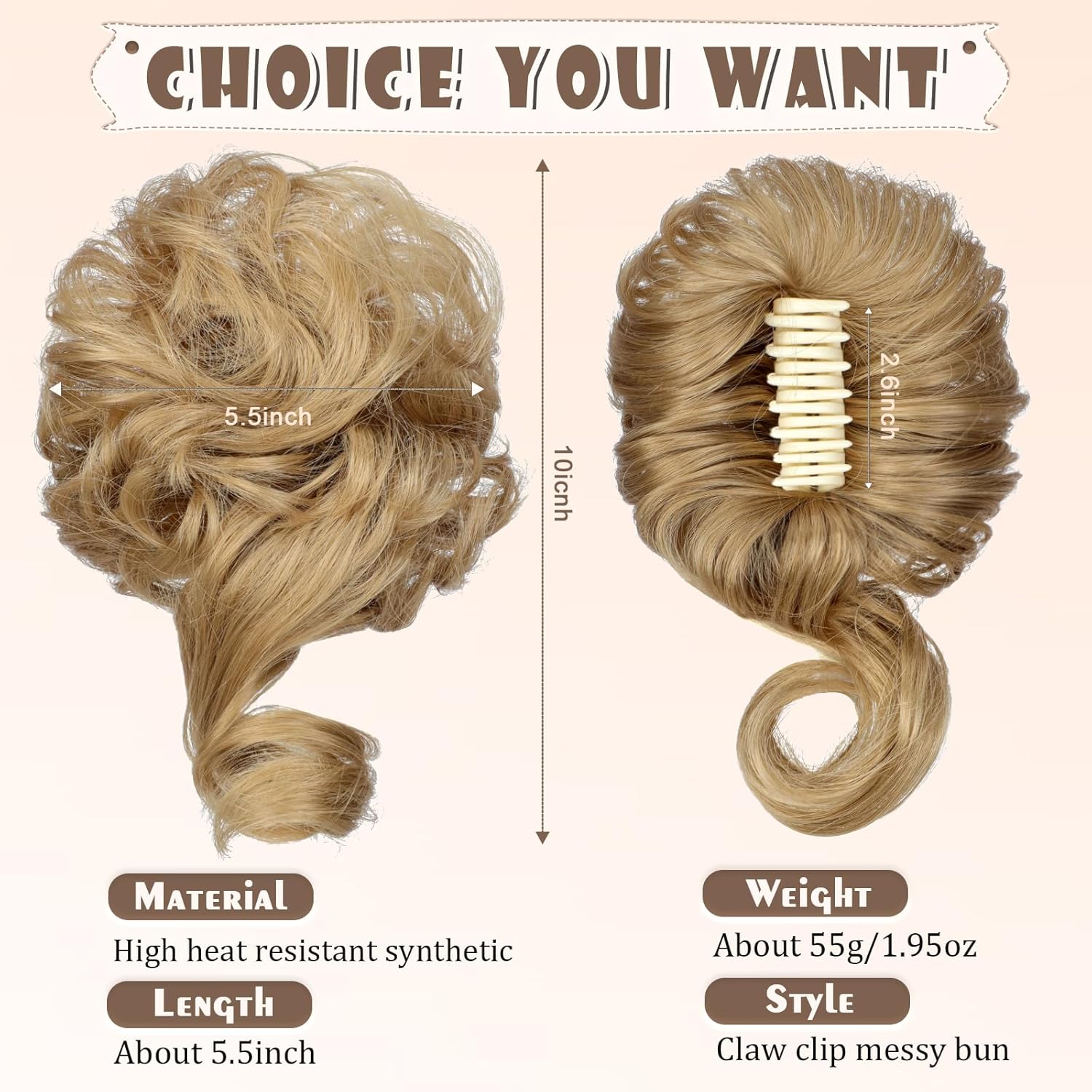 Wodelanle Moño de pelo desordenado con clip de garra para mujer, ondulado, rizado, moños, clip de garra, extensiones de cabello despeinado para uso