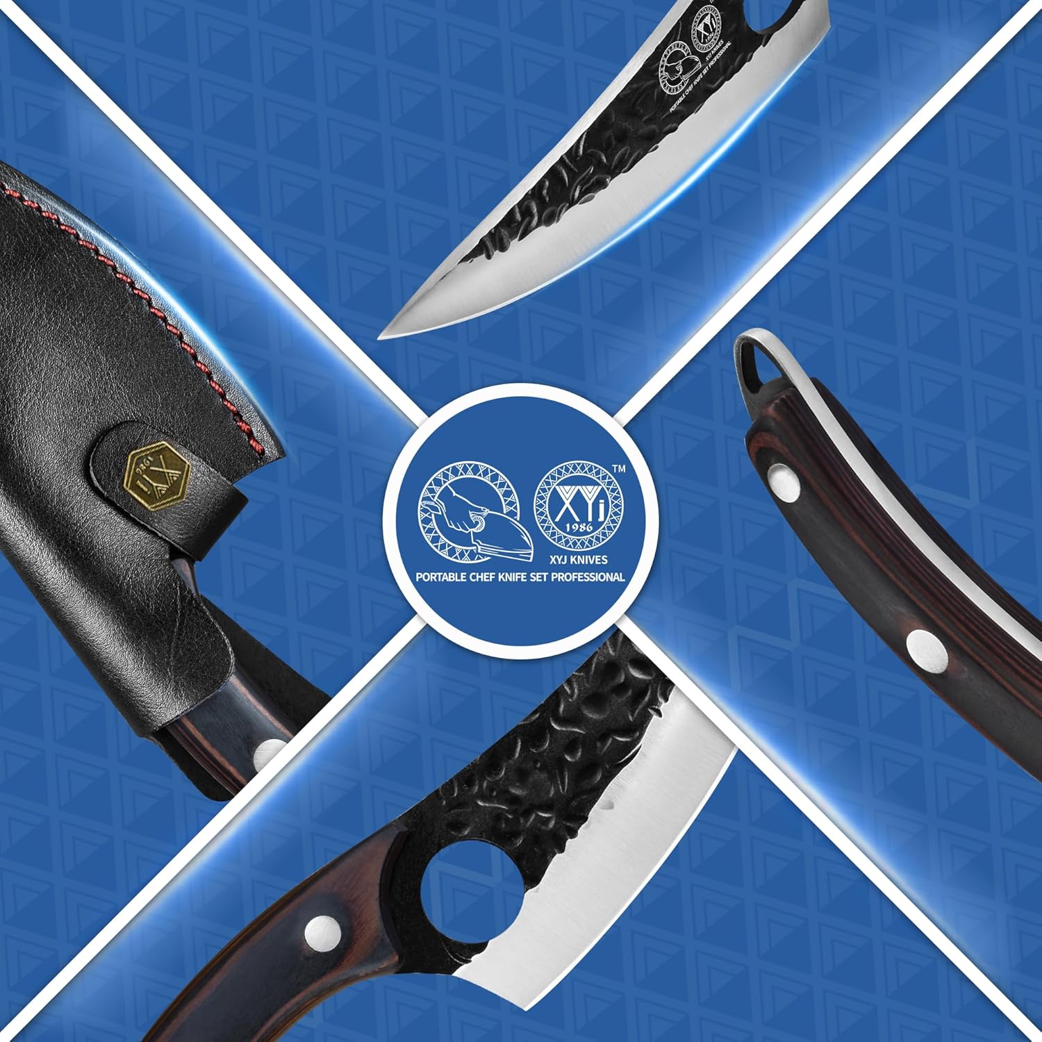 XYJ FULL TANG – Cuchillo de deshuesado de acero inoxidable de 6 pulgadas con funda de cuero, cuchillo de carne de chef serbio para cocina,
