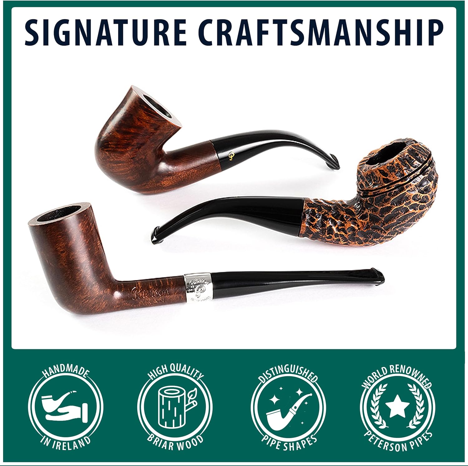 Peterson Pipas Aran Tobacco Pipe – Pipa de brezo mediterráneo, pipa de tabaco irlandés de madera hecha a mano, pipa pequeña única hecha a mano en