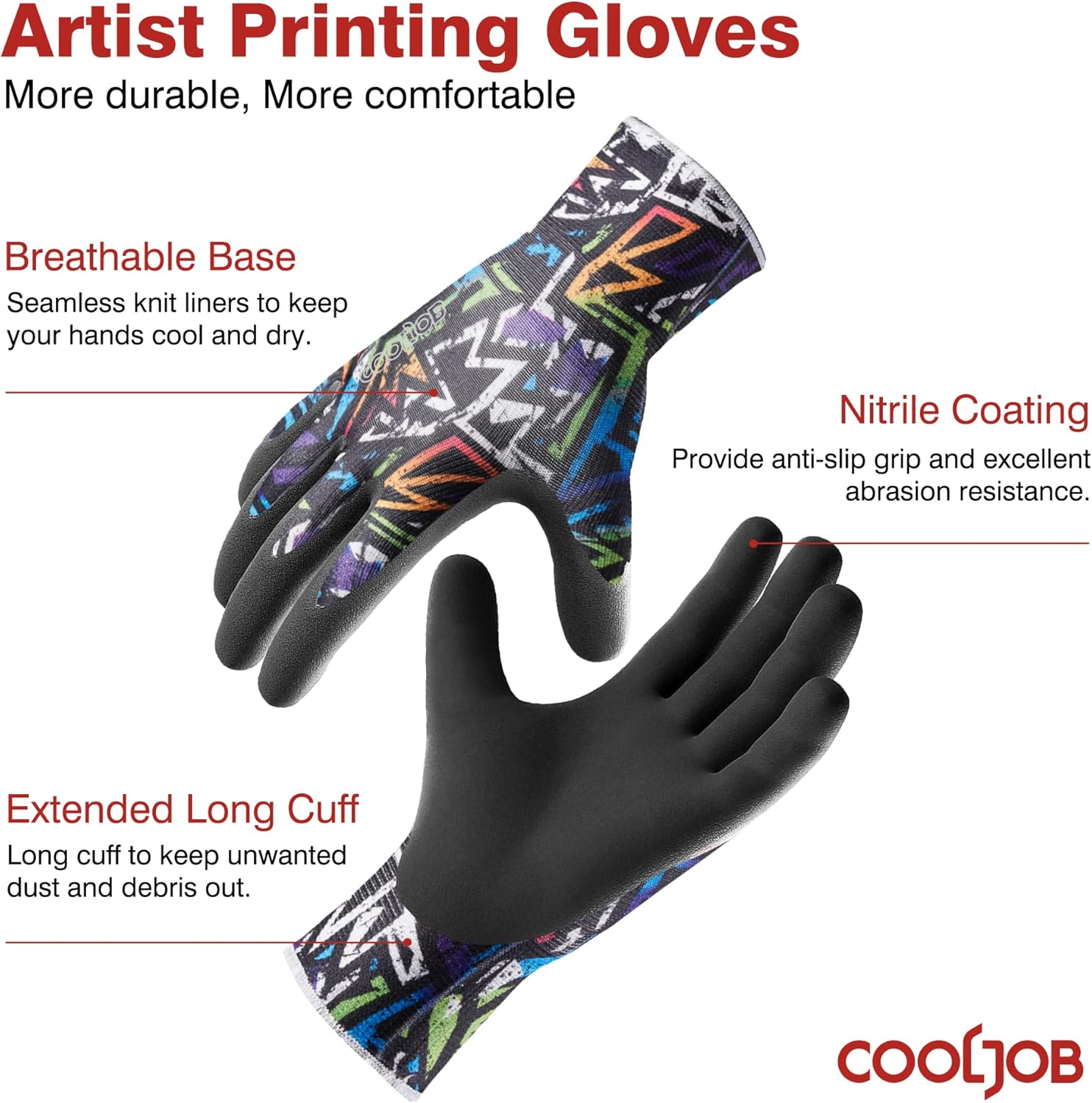 COOLJOB 6 pares de guantes de seguridad de nitrilo para trabajo de jardín, guantes de trabajo para pantalla táctil con agarre para hombres, palma