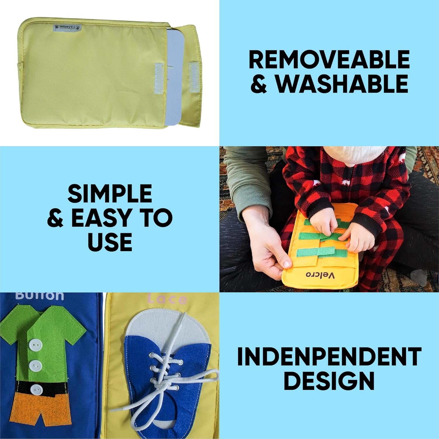 SENSORY4U Aprender a vestir tarjetas de tablero ocupado – Habilidades motoras finas para niños de educación temprana para ayudar a aprender