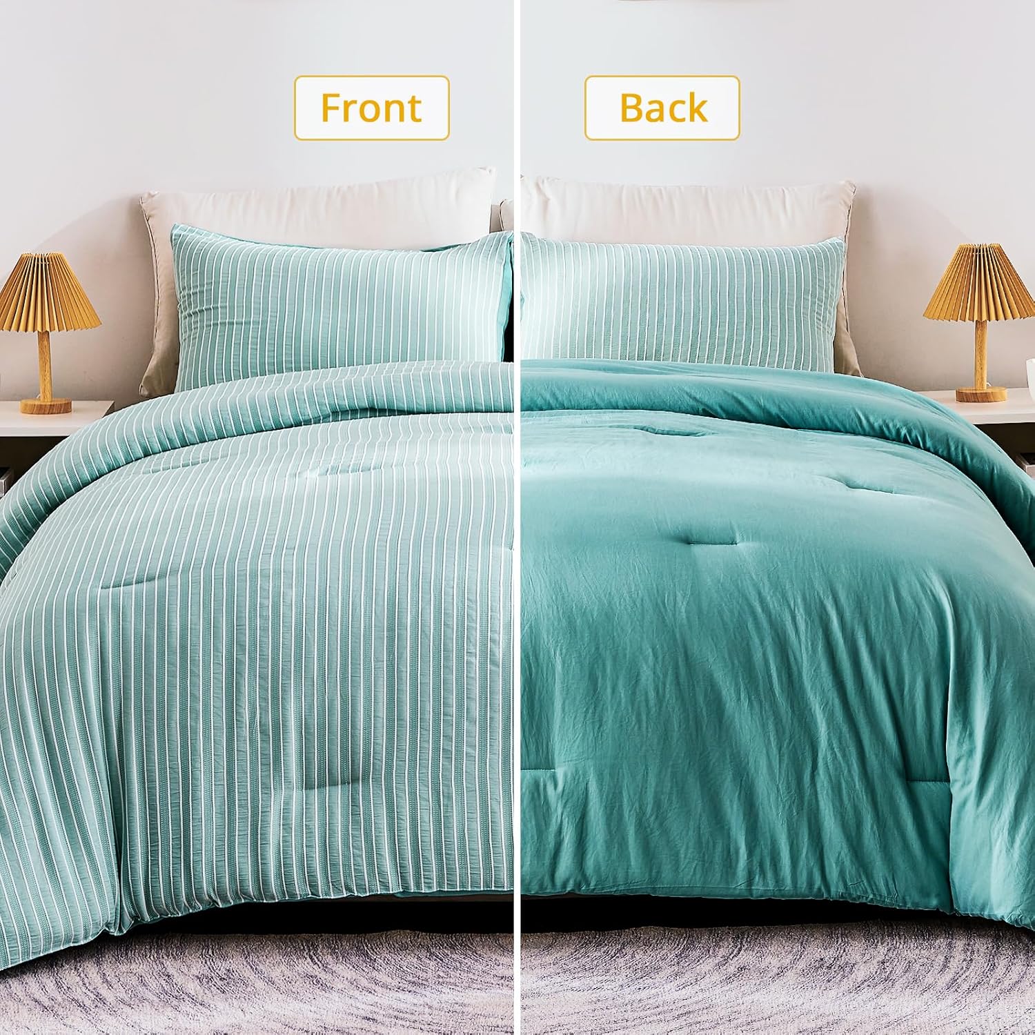 ENCOFT Edredón tamaño Queen, edredón de 3 piezas con textura de espuma de mar verde para cama tamaño Queen, juego de edredón bohemio de microfibra