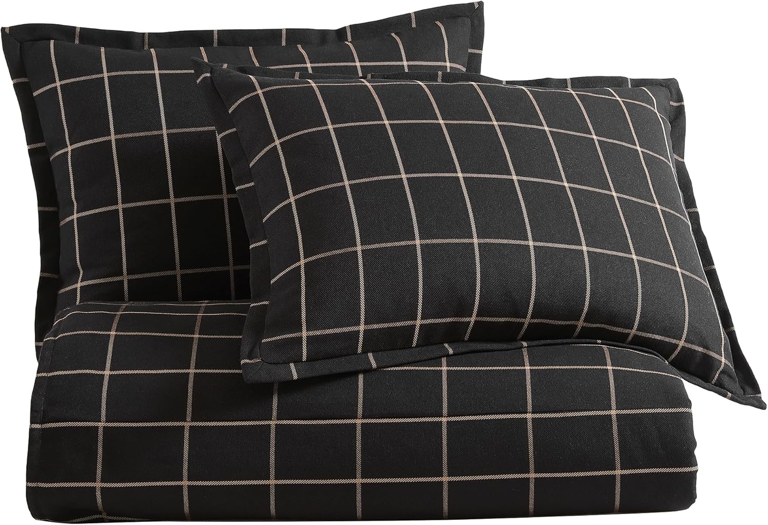 HiEnd Accents – Juego de funda de edredón de 3 piezas con ventana tamaño Super King, juego de ropa de cama a cuadros negros, juego de cama rústico