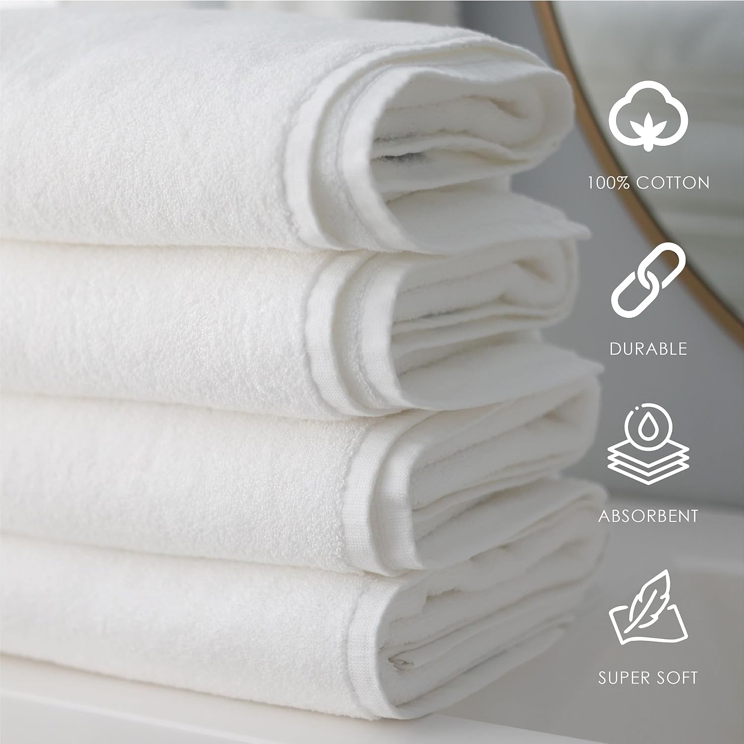 1888 Mills True Comfort + Hotel  Bucles 100% algodón peinado  Duraderas y suaves  Juego de 4 toallas de mano