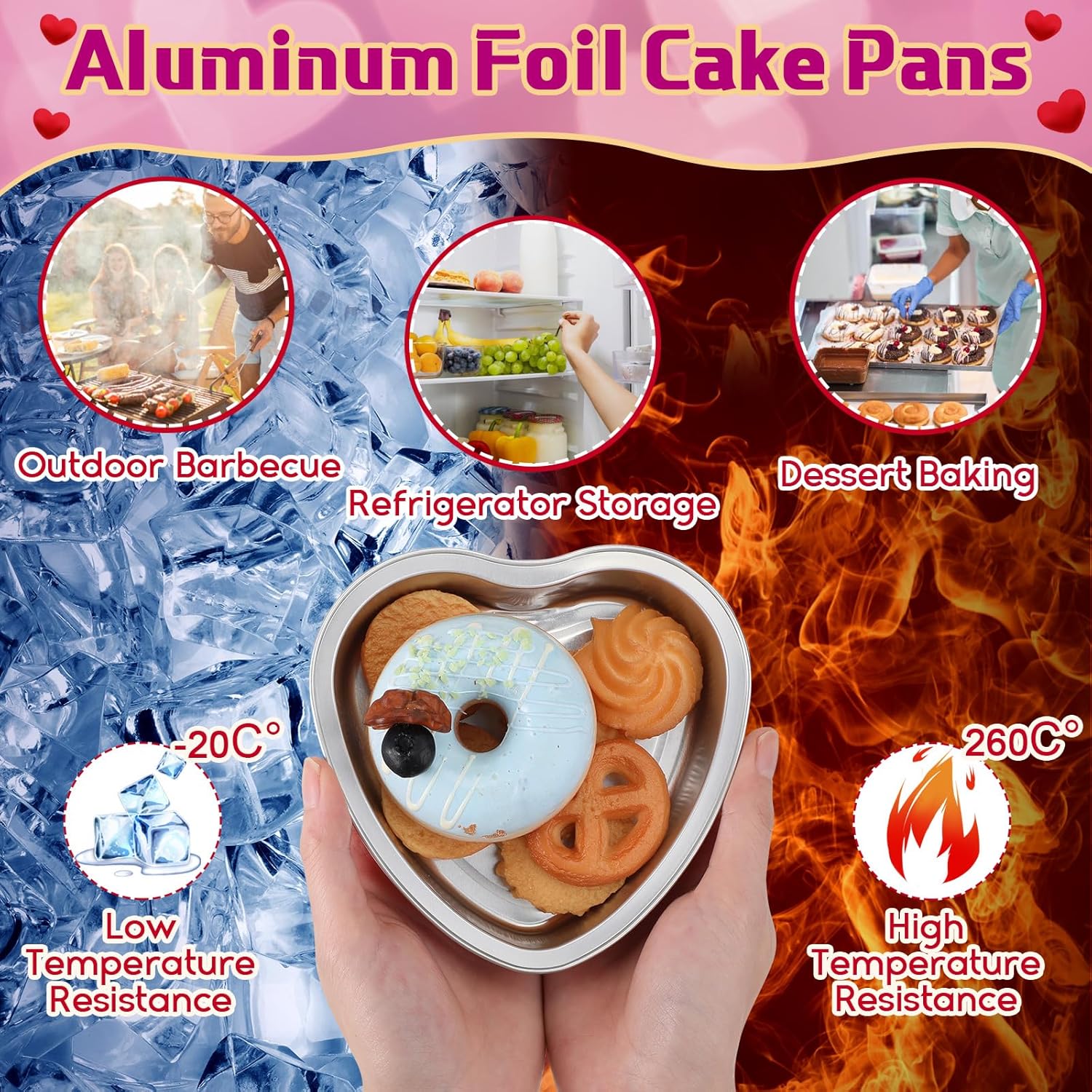 Fainne 12 juegos de moldes de papel de aluminio de 5 pulgadas en forma de corazón con tapas transparentes de 7.6 fl oz7.92 onzas líquidas  7.92