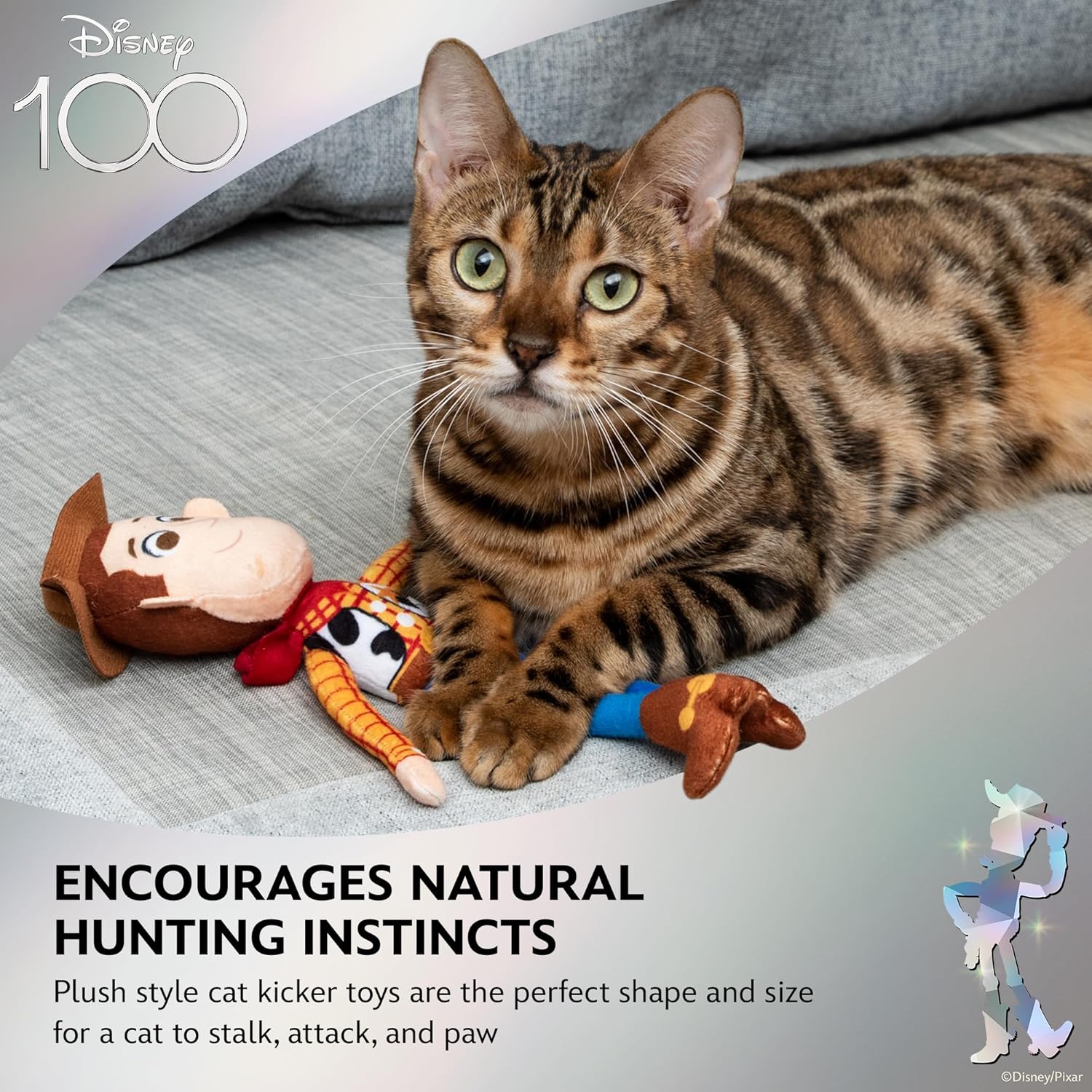 Pixar’s Woody Cat Kicker Toy con hierba gatera, 9 pulgadas  Juguetes para gatos de Disney Pixar  Divertido juguete de peluche estilo gato con hierba