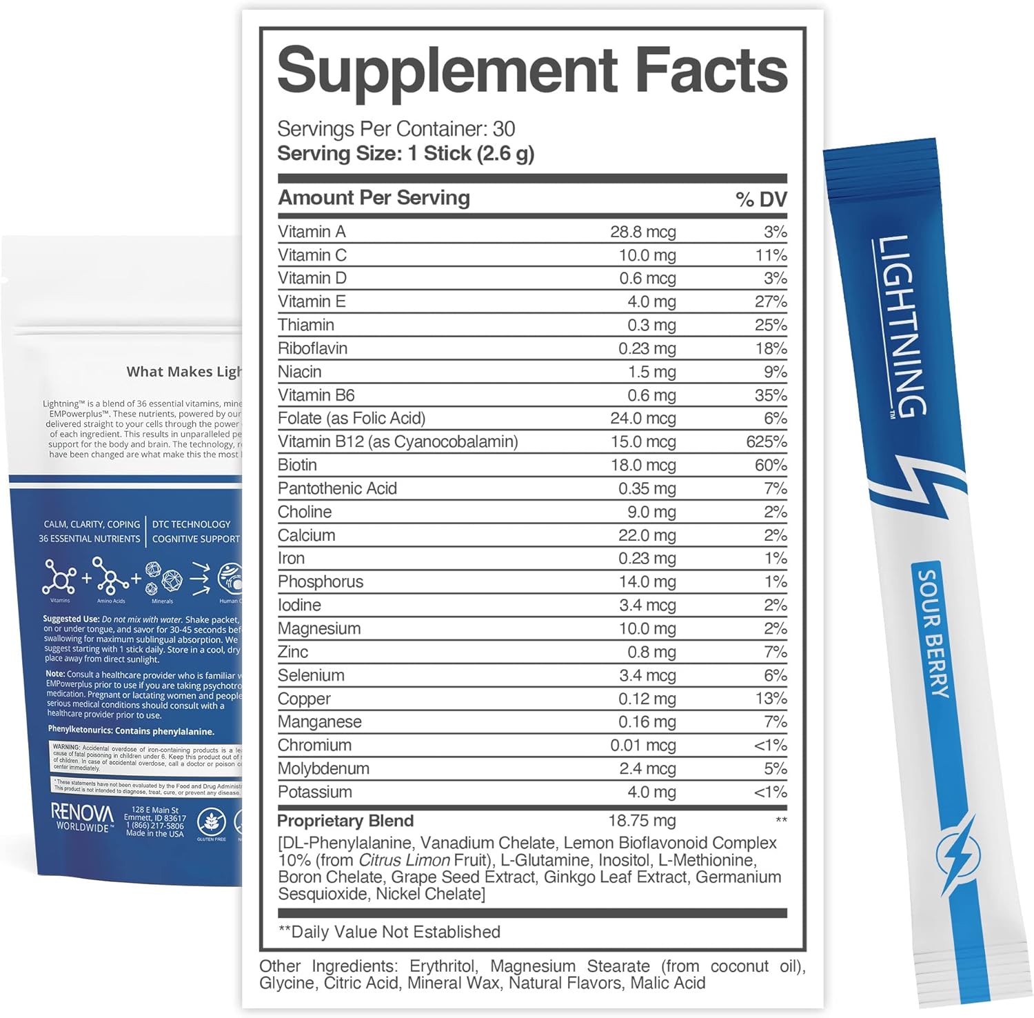 Renova Worldwide Lightning Daily Suplemento multivitamínico  Vitaminas y minerales para la función mental, apoyo energético y bienestar físico