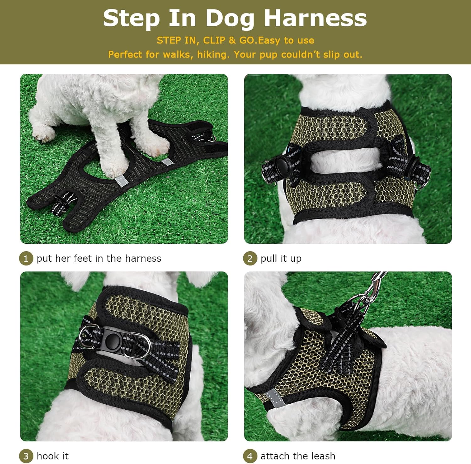 Step in – Arnés para perro pequeño (para perros de menos de 20 libras), arnés de malla de aire para perro, chaleco para cachorro y gato XXXS-L,