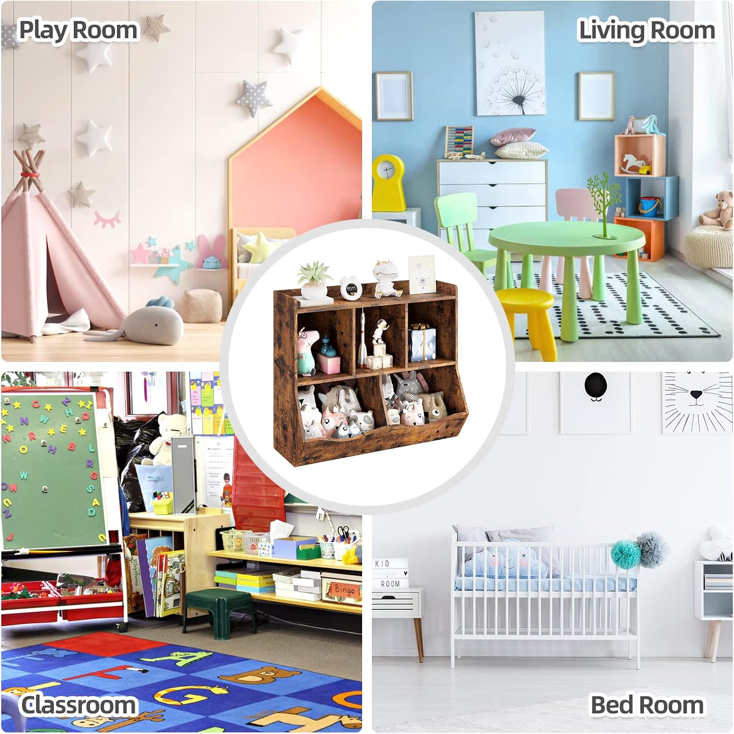 Estantería de juguetes y estantería para niños y niñas, estante múltiple con organizador de cubos para almacenamiento de libros y juguetes, para