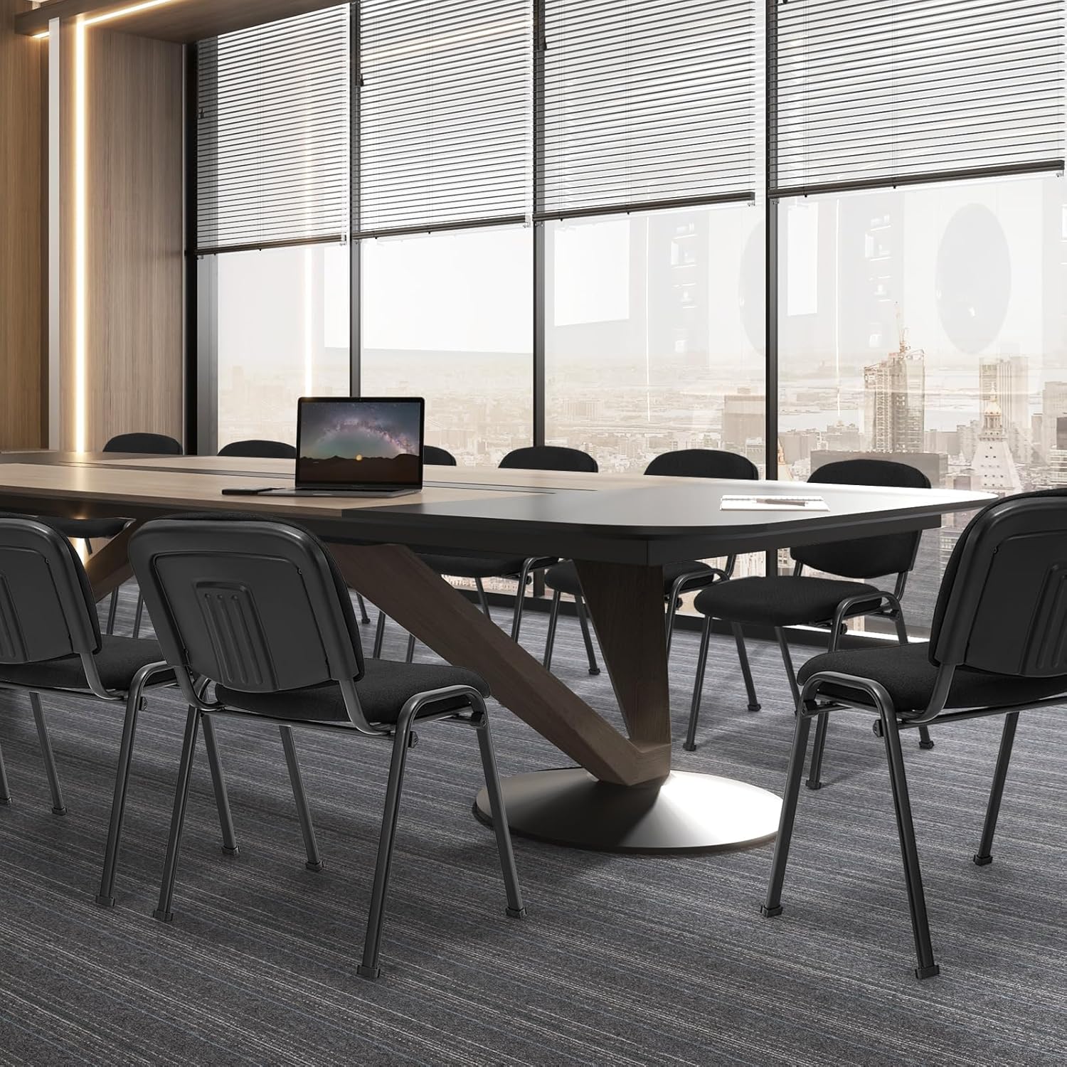 Tangkula Juego de 5 sillas de sala de conferencias, sillas apilables para invitados de oficina con respaldo y asiento tapizados, sillas ergonómicas
