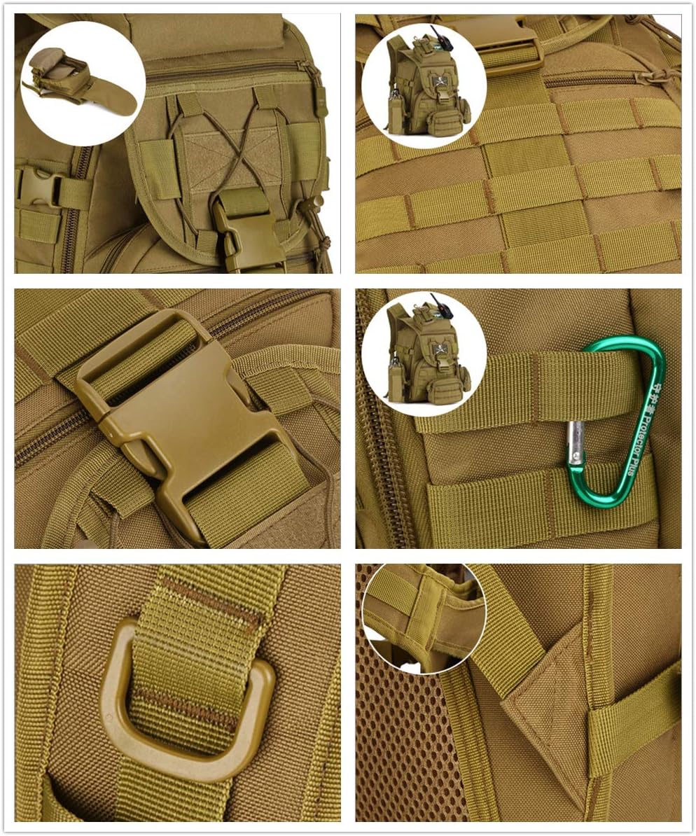 UNISTRENGH 40L táctico militar Molle mochila agua y abrasión resistente al aire libre caza trekking bolsa, Negro -, Mochilas Daypack