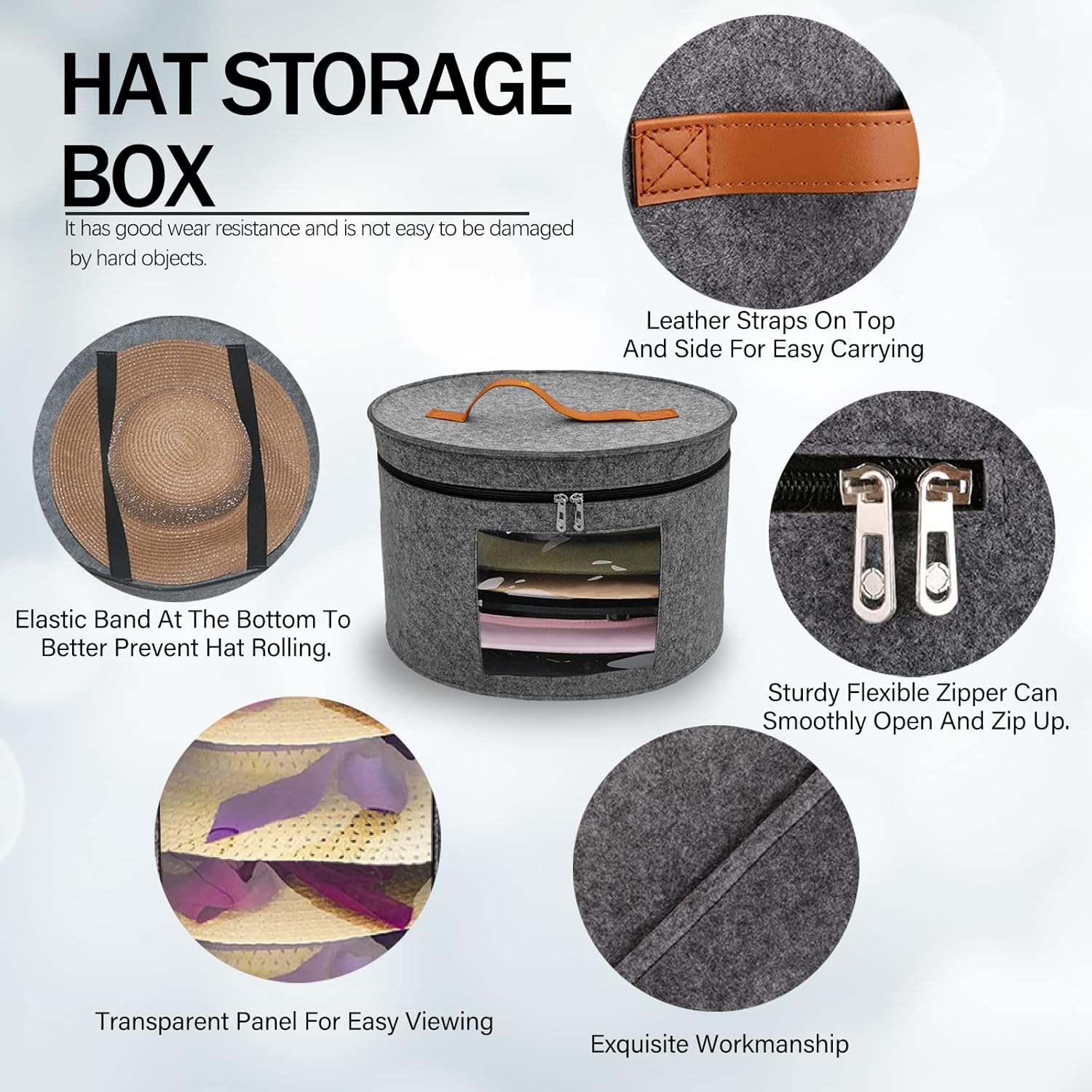 HAIBEIR Caja de almacenamiento para ropa de material de fieltro, suave y cómodo, organizador de sombreros plegable redondo de viaje con tapa para